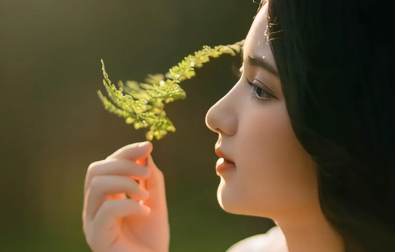 Photo wallpaper face, hands, porter, Asian, beautiful girl, blurred background, brown eyes, femininity