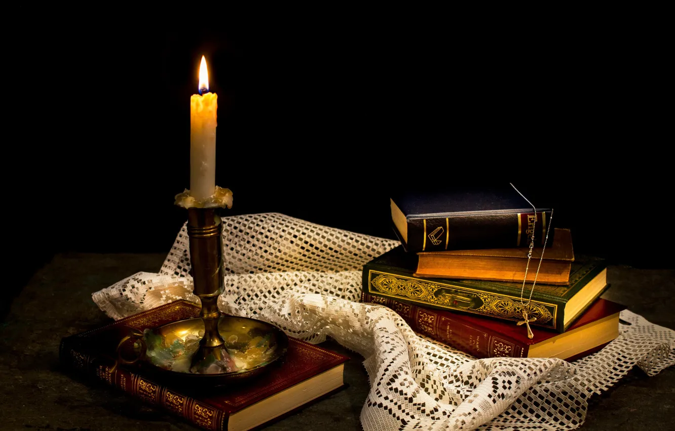 Photo wallpaper candles, book, wax, cross, Still life¬