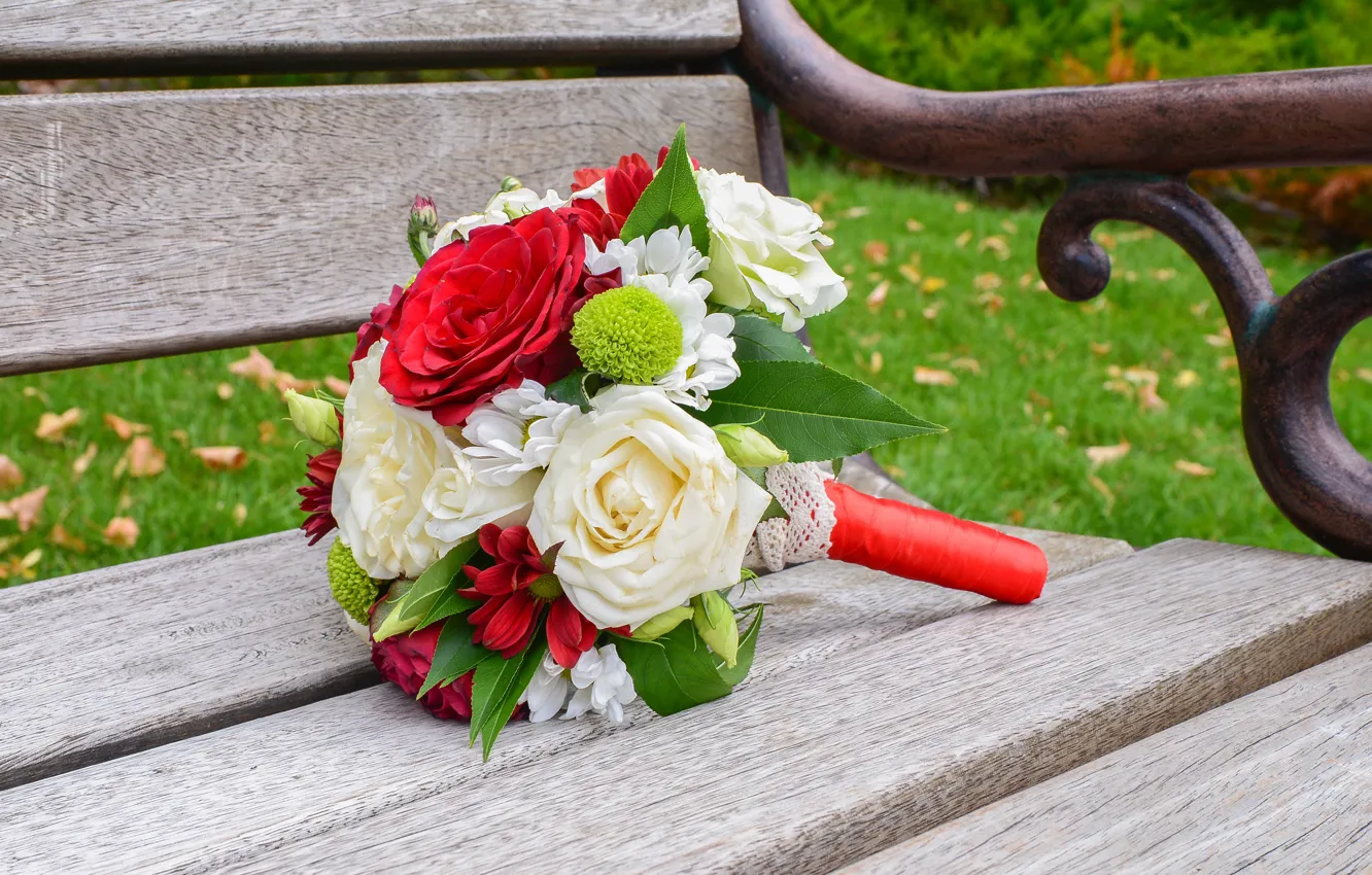 Photo wallpaper bouquet, red, white, flowers, roses, red roses, wedding, wedding bouquet