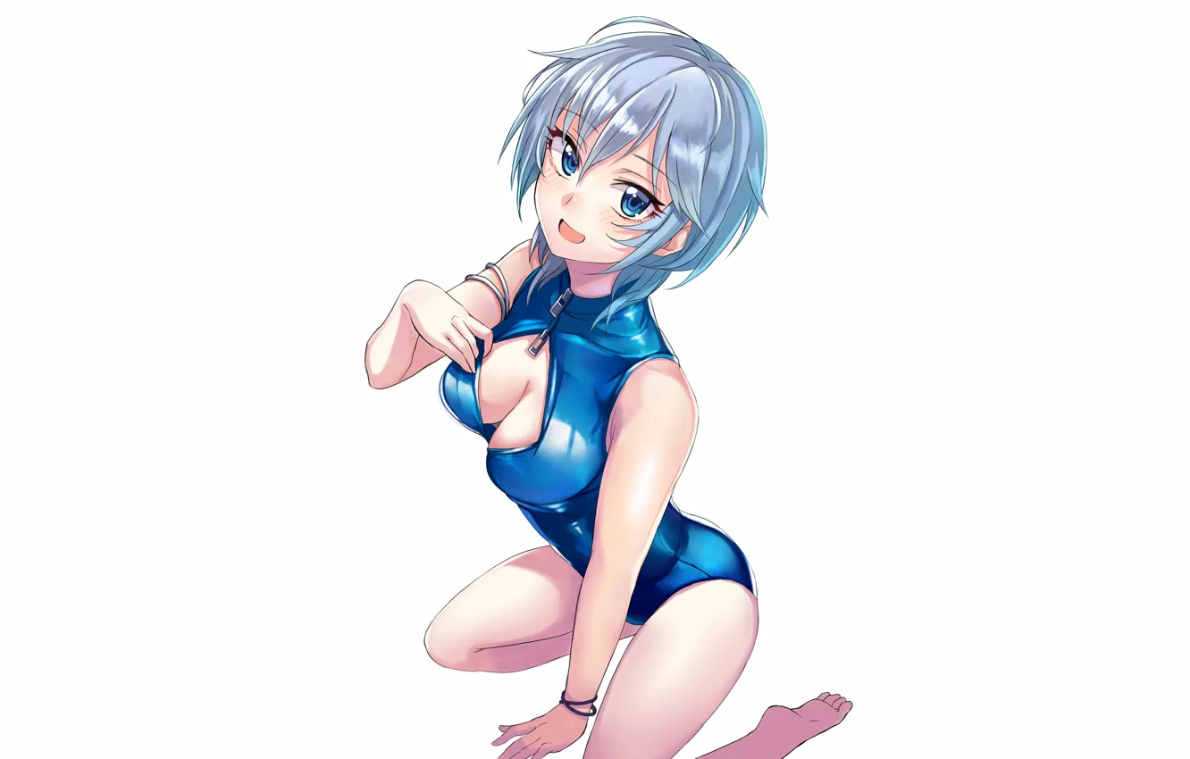 Photo wallpaper girl, sexy, Anastasia, cleavage, boobs, anime, blue eyes, beautiful