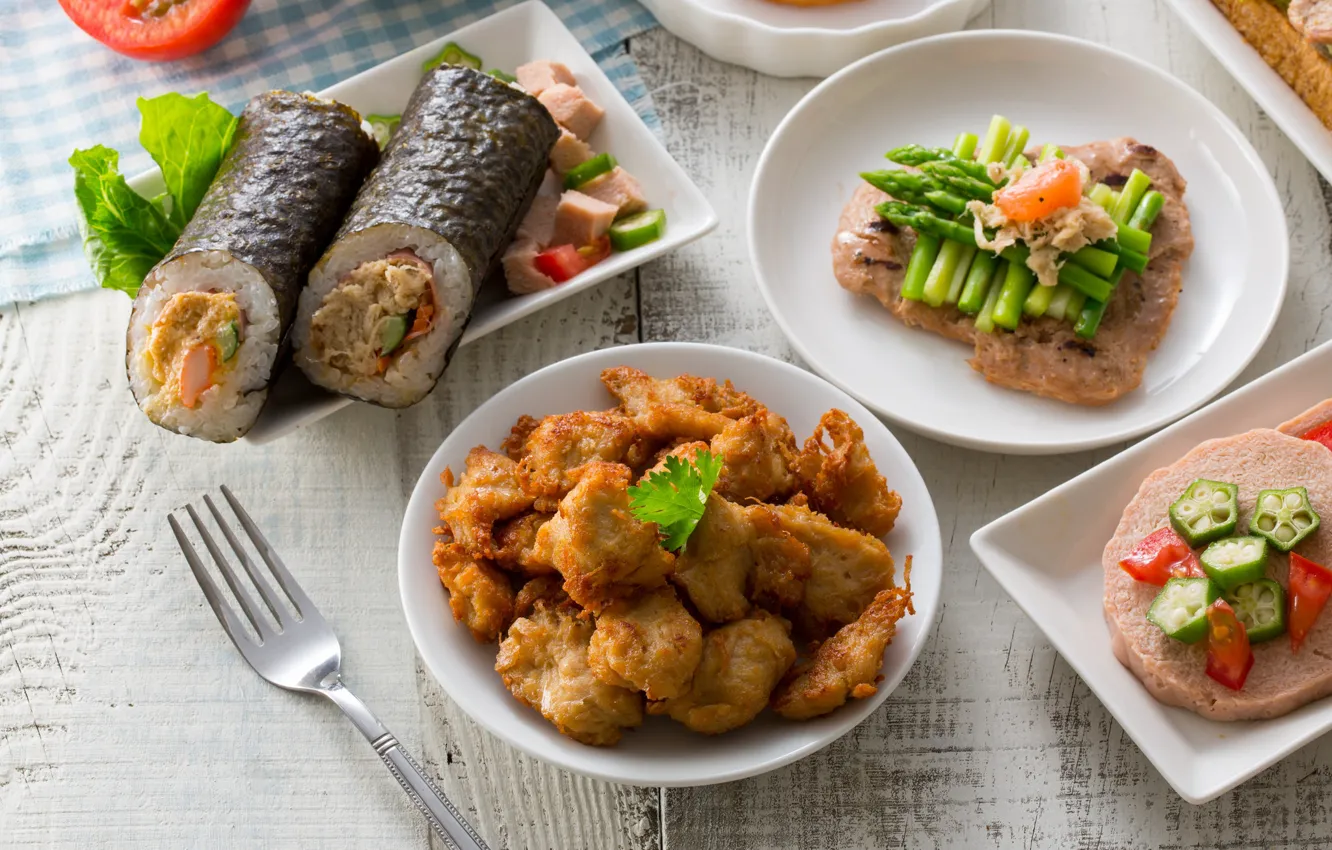 Photo wallpaper food, fish, rolls, cuts