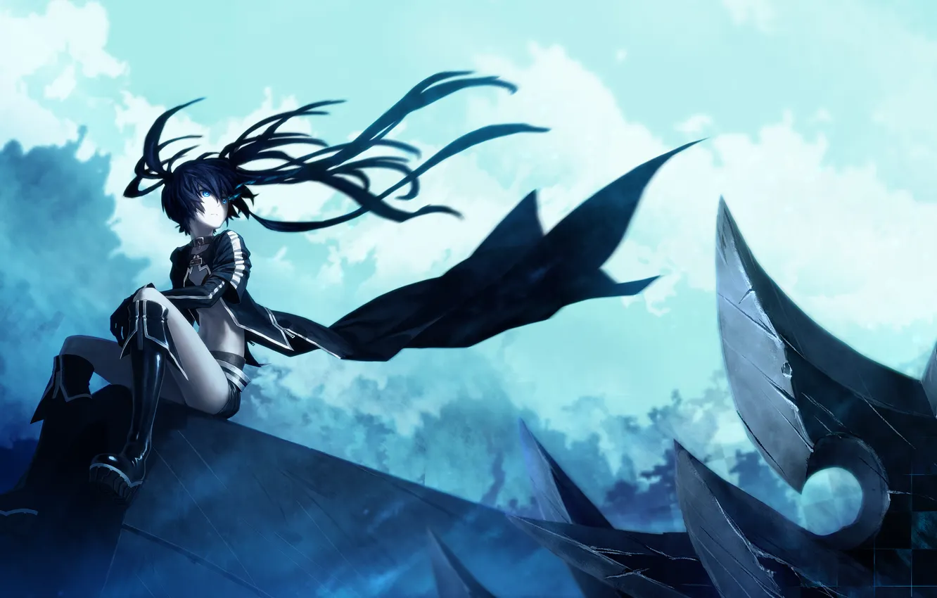 Photo wallpaper the wind, art, cloak, black rock shooter, catch the worm, lain