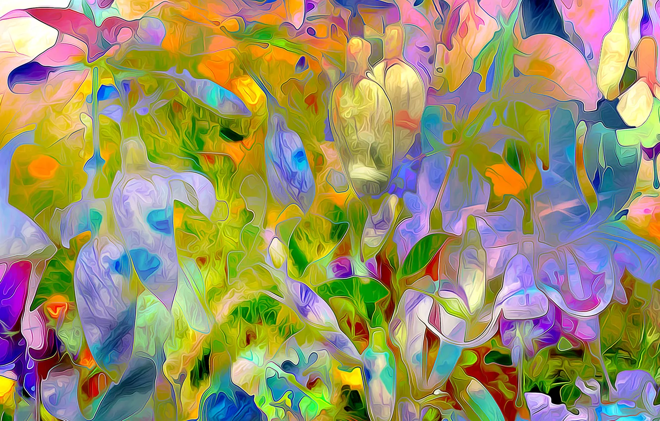 Photo wallpaper flowers, nature, rendering, garden, meadow, flowerbed