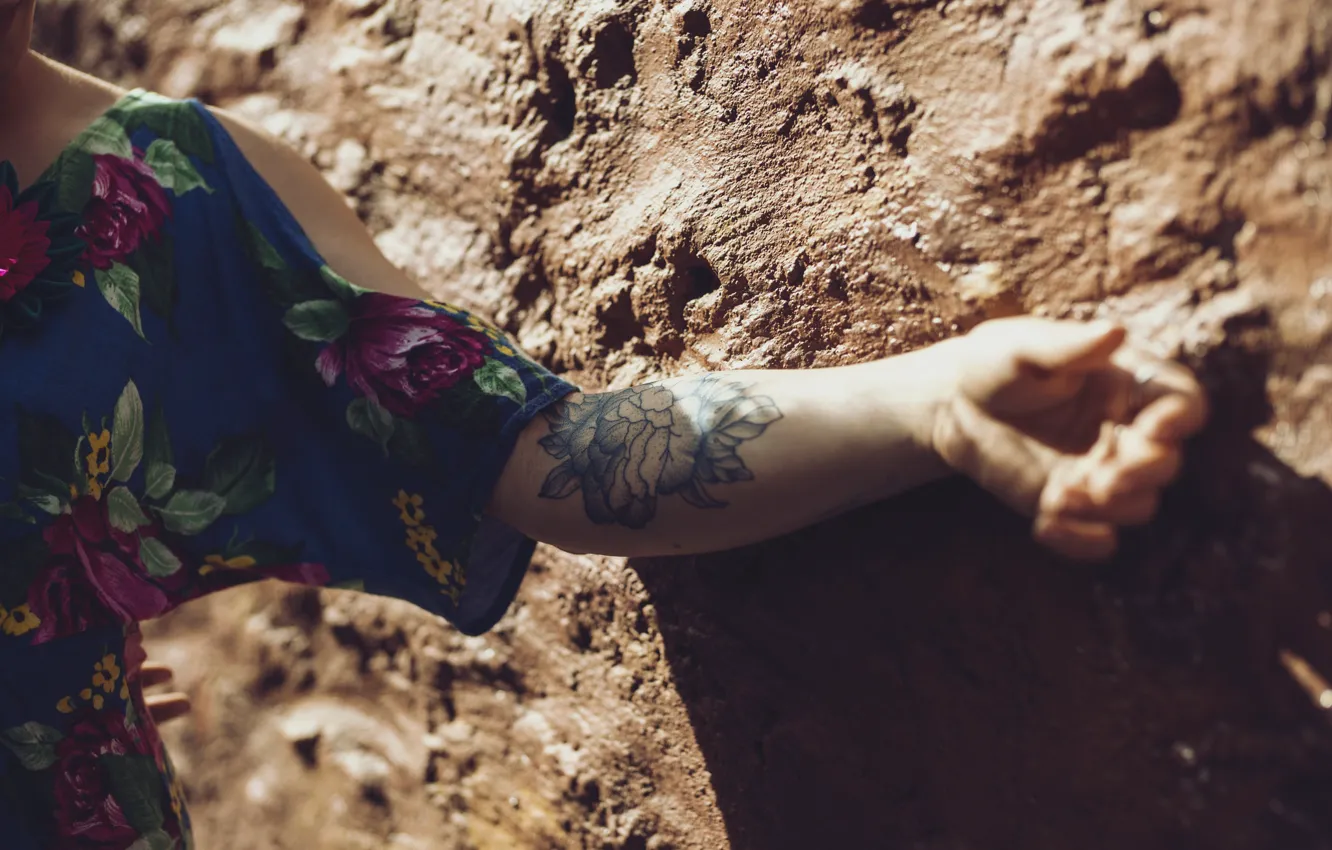 Photo wallpaper girl, flowers, figure, dress, tattoo