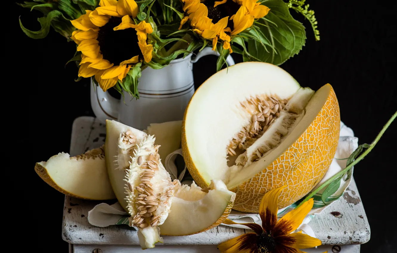 Photo wallpaper summer, sunflowers, melon