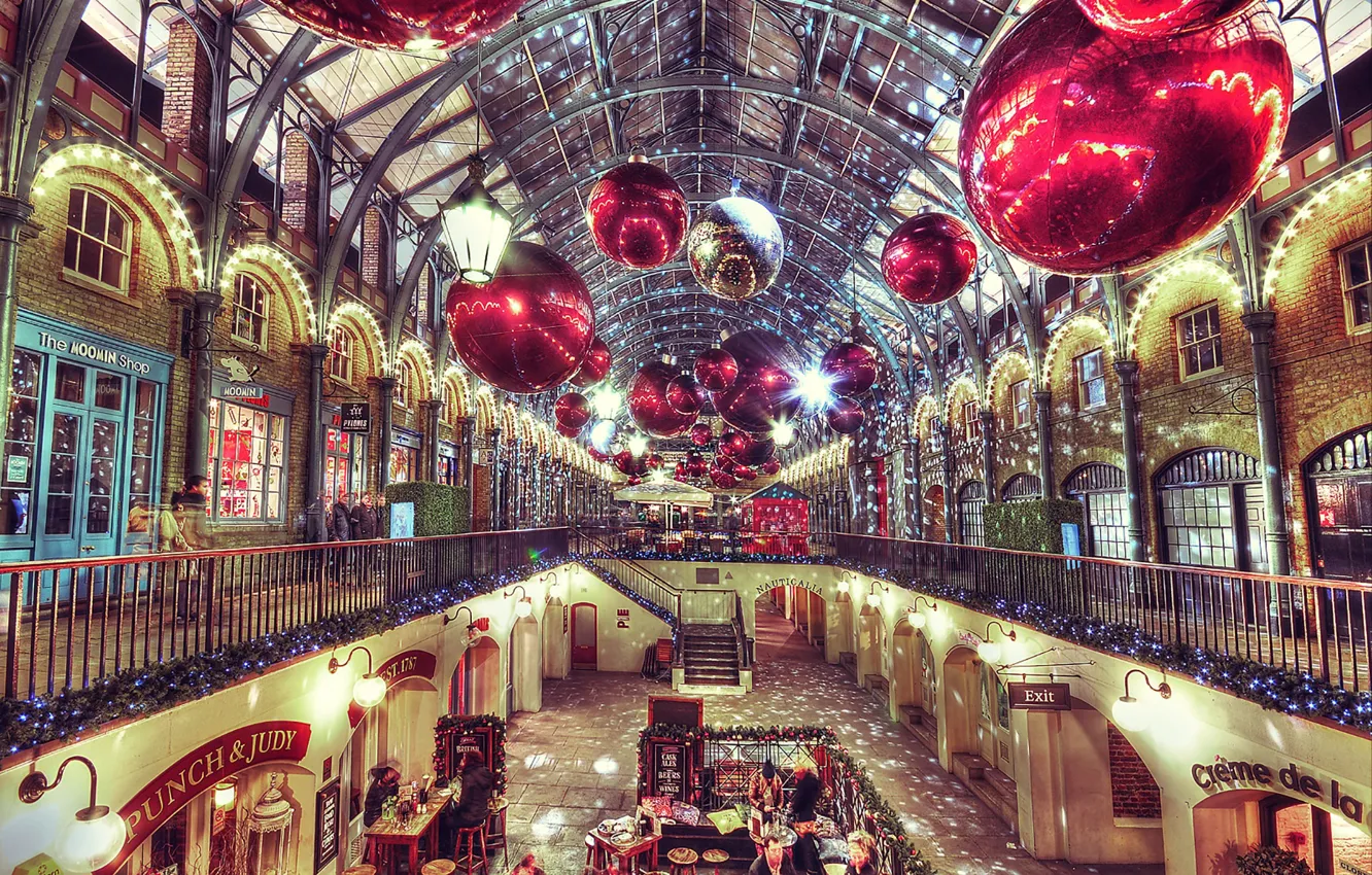 Photo wallpaper Christmas, London, decoration, Covent Garden Market, Engalnd