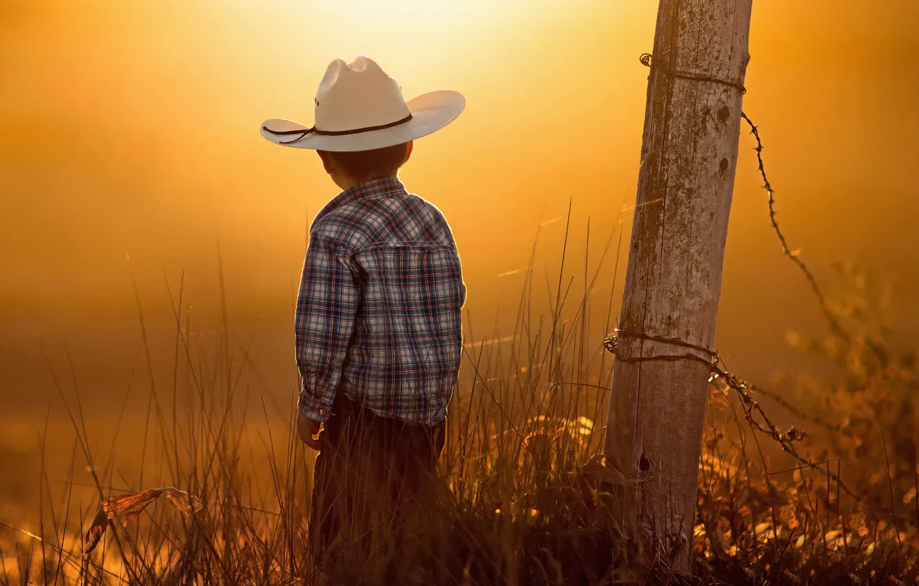 Photo wallpaper children, dawn, hat, boy