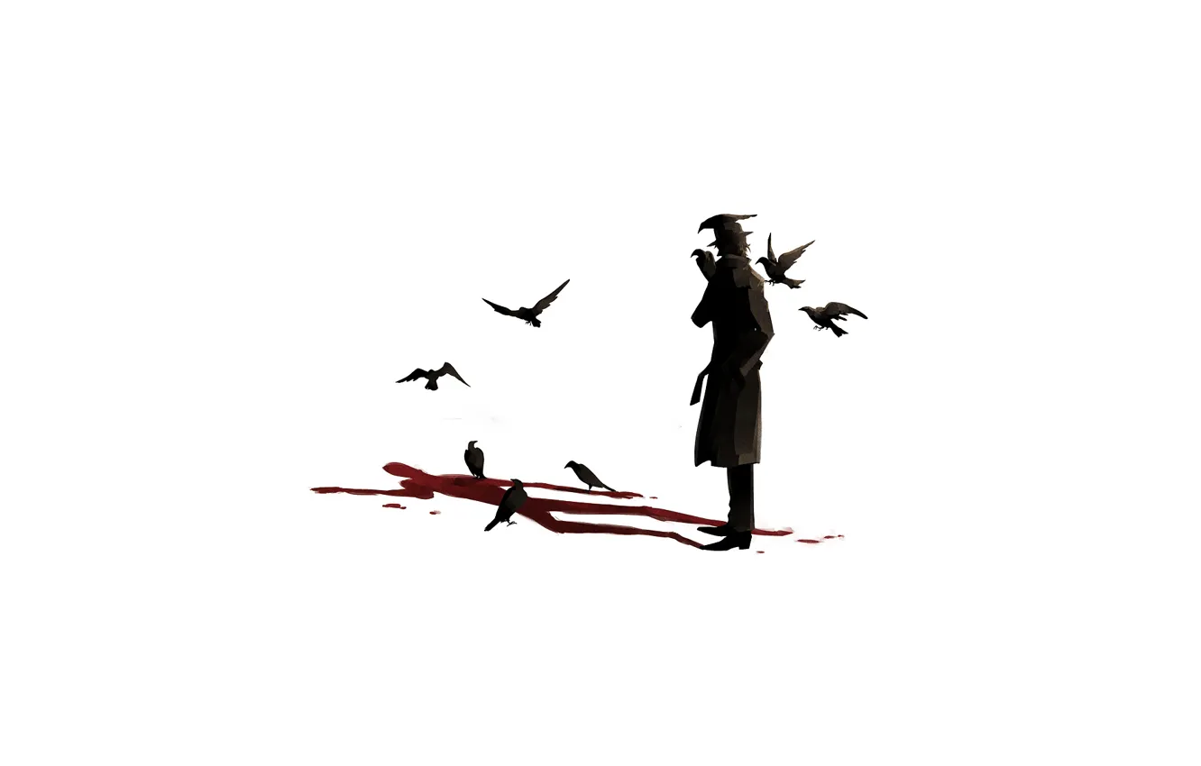 Photo wallpaper birds, surrealism, blood, shadow, Male, coat
