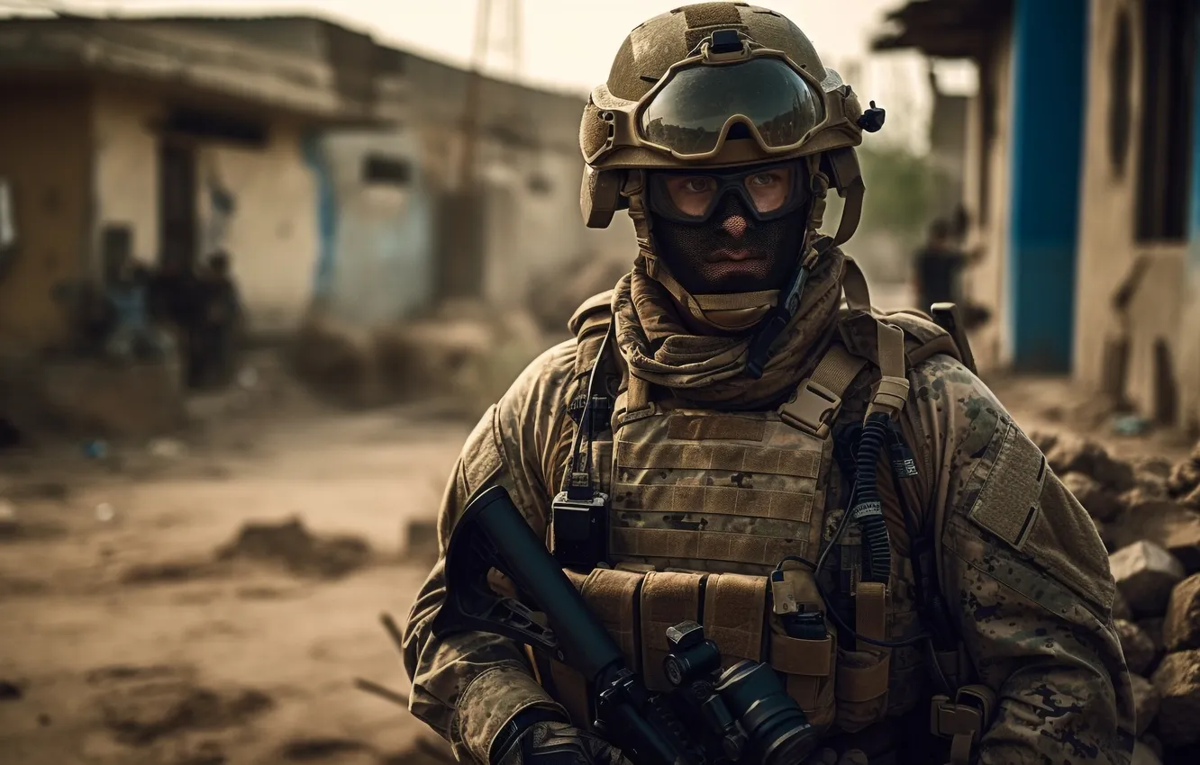 Photo wallpaper soldiers, male, equipment, digital art, AI art, The Art of Artificial Intelligence, War and conflict …