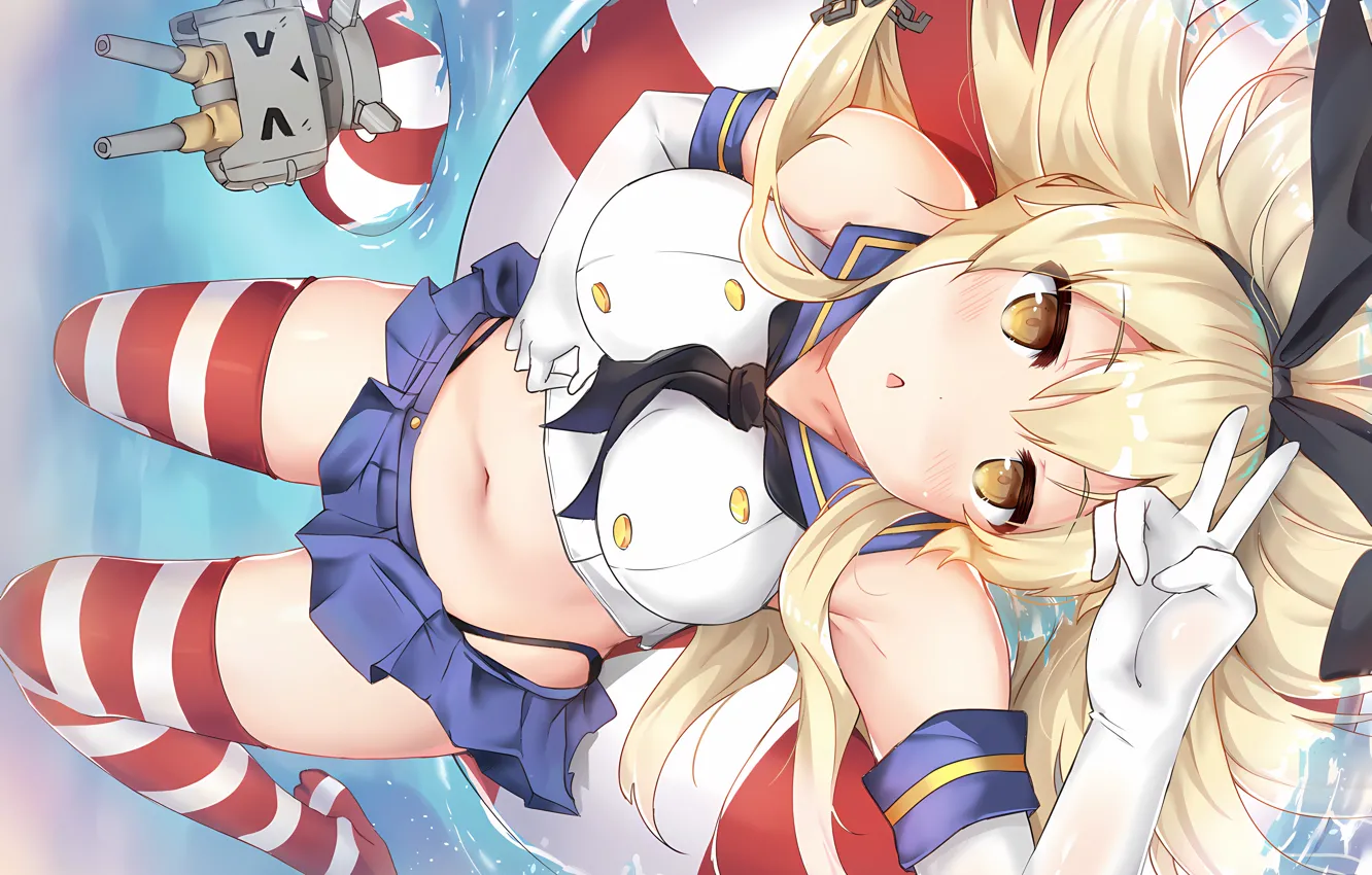 Photo wallpaper girl, sexy, thighhighs, long hair, sea, anime, water, beautiful