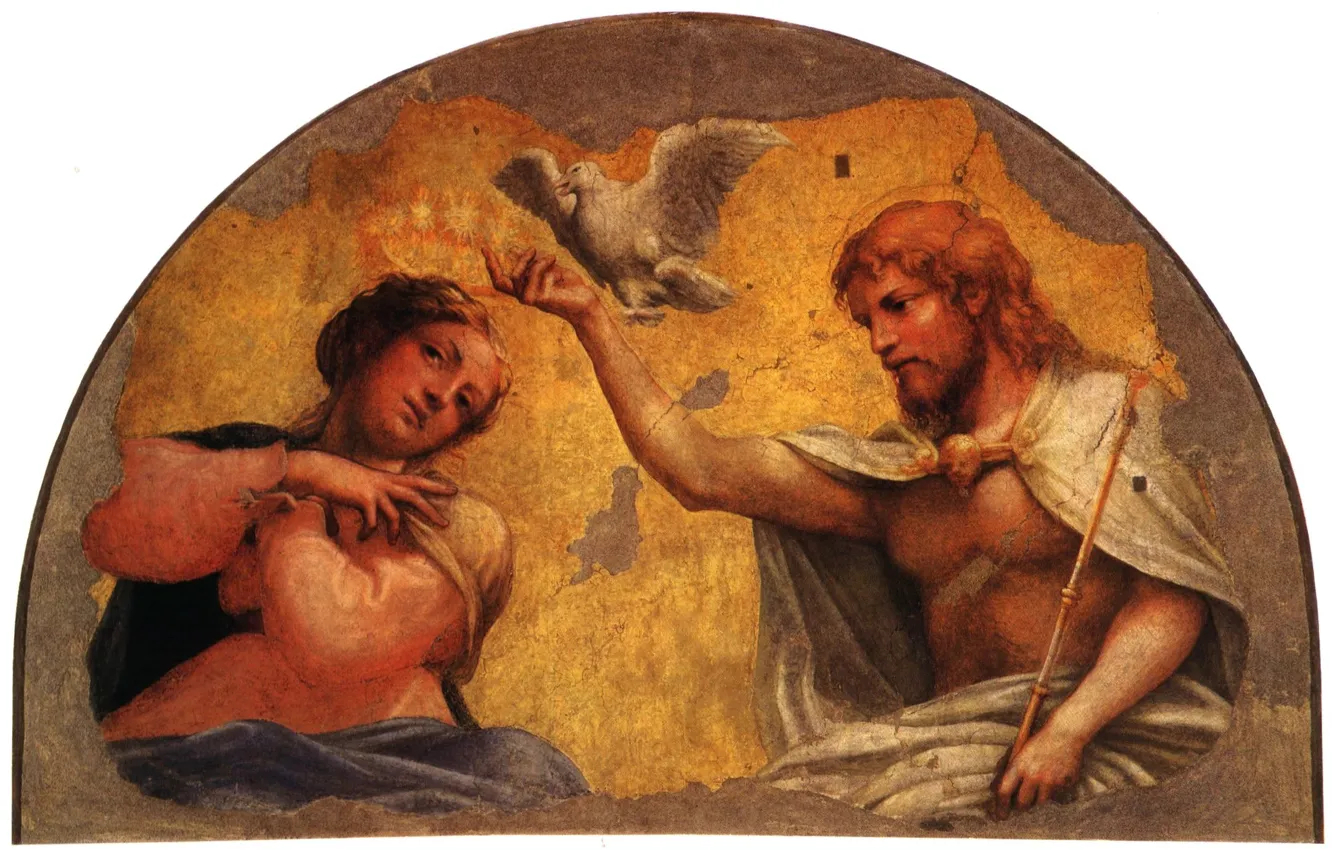 Photo wallpaper Maria, white dove, The adoration of the Magi, Antonio Allegri Correggio, high Renaissance, Italian painting, …