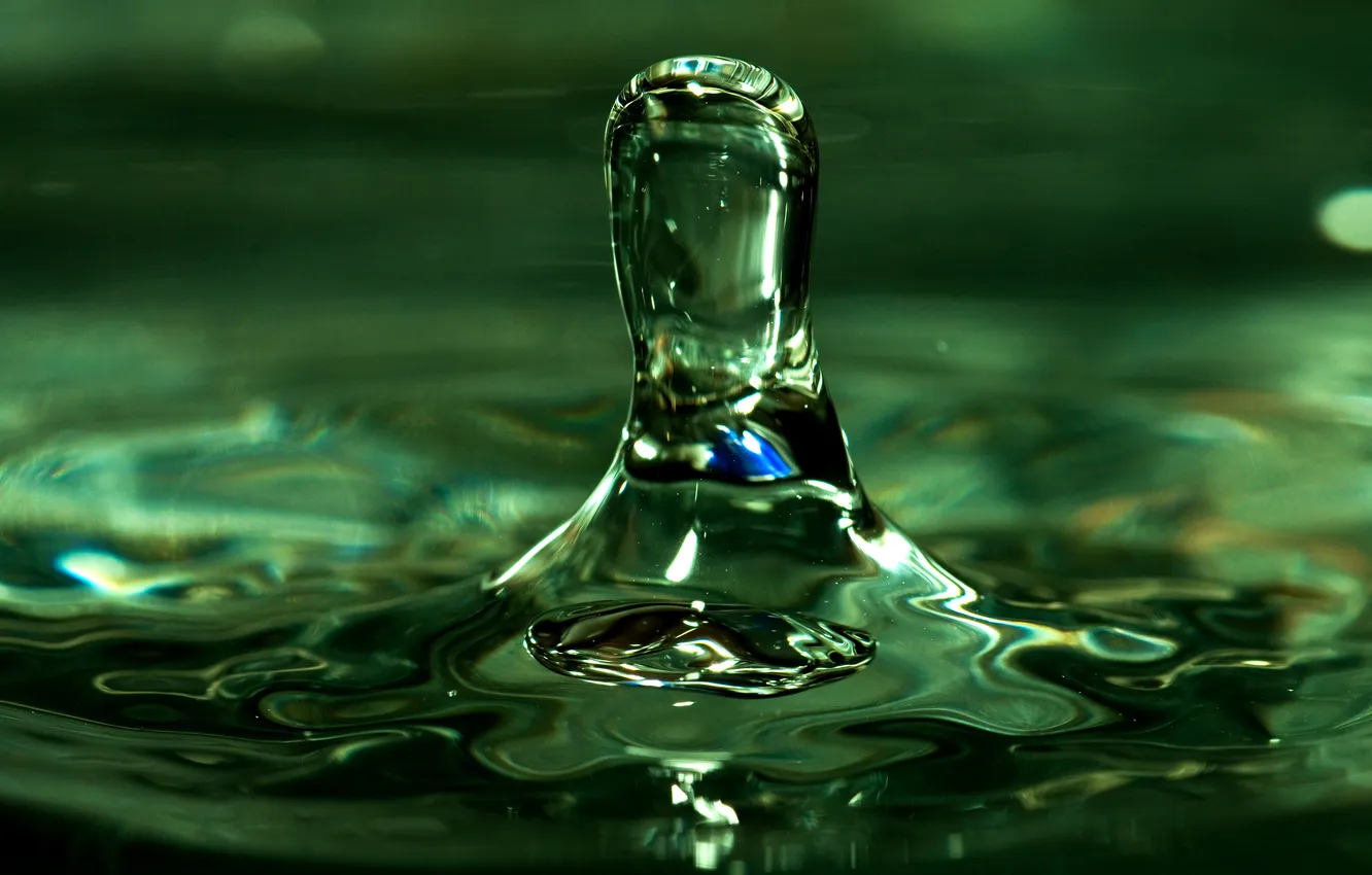 Photo wallpaper water, drop, splash, divorce, green, reflections, turret, Nikon D300