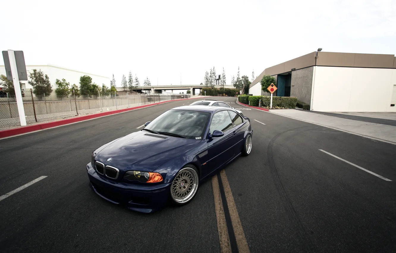 Photo wallpaper BMW, road, blue, bmw m3, BMW E46
