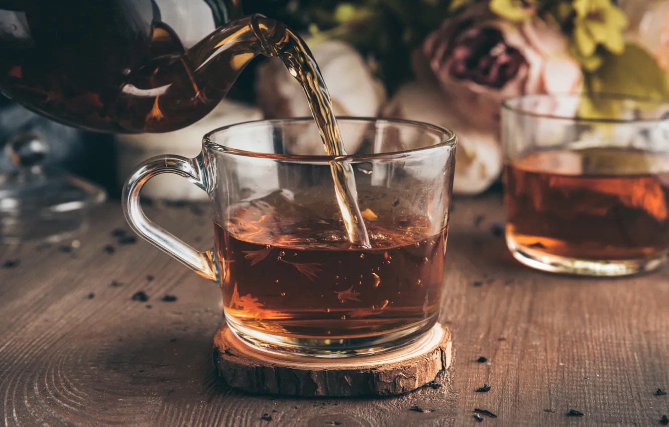 Photo wallpaper glass, table, tea, kettle, jet