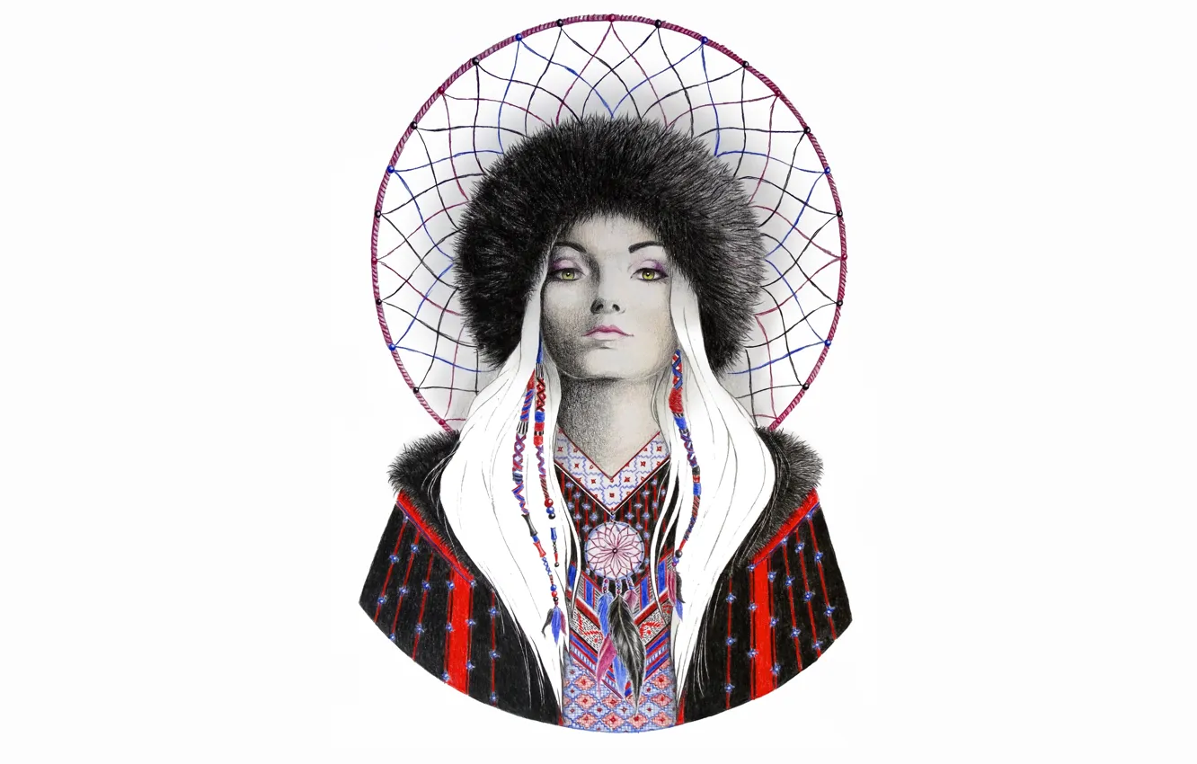 Photo wallpaper girl, mesh, hat, painting, Dreamcatcher, Dreamcatcher