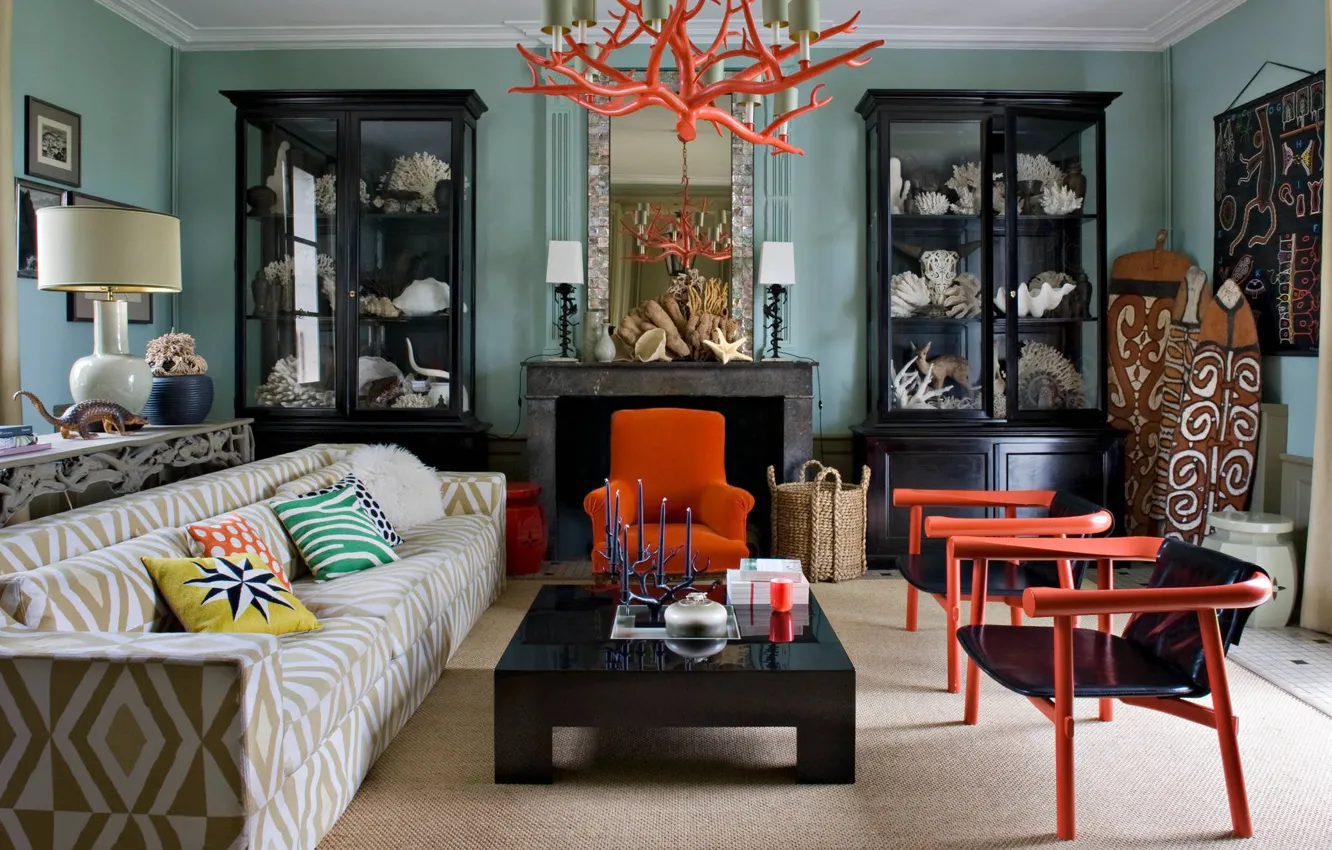 Photo wallpaper design, style, interior, fireplace, living room, Eclectic salon, Eclectic living room