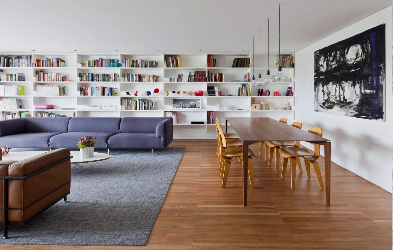 Photo wallpaper interior, library, living room, dining room, Gravata Chic Apartment, by Marcelo Couto Arquitetura - CAANdesign