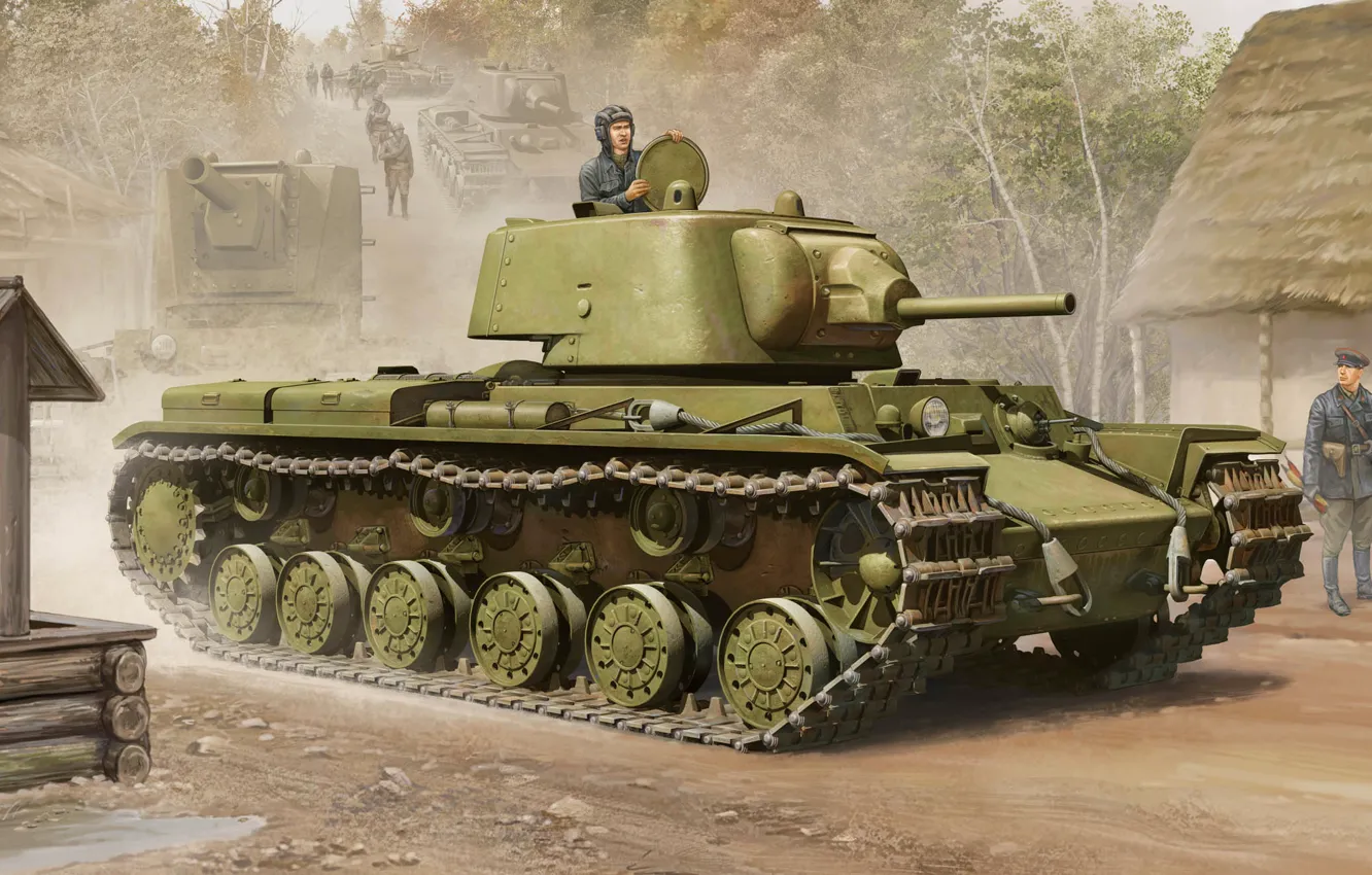 Photo wallpaper war, art, painting, tank, ww2, KV-1, Kliment Voroshilov tank