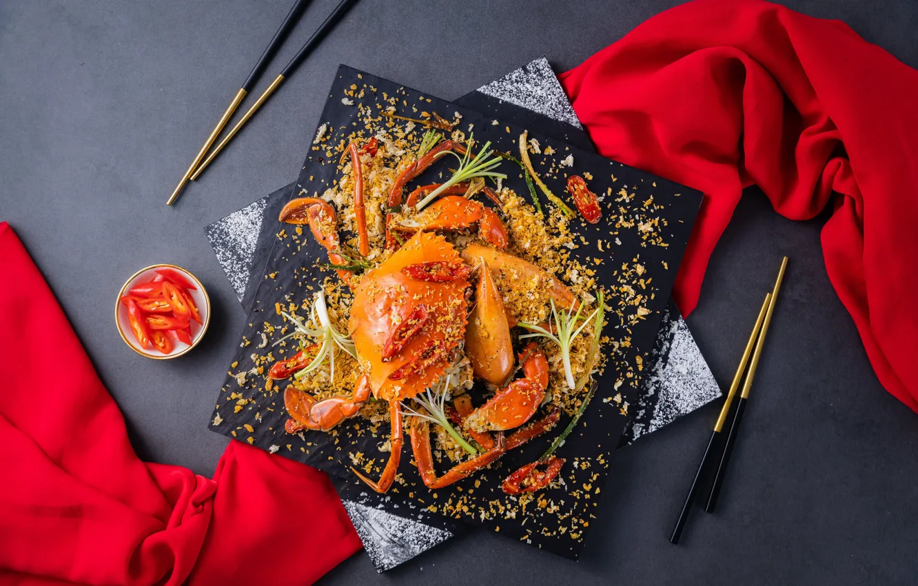 Photo wallpaper crab, sticks, spices