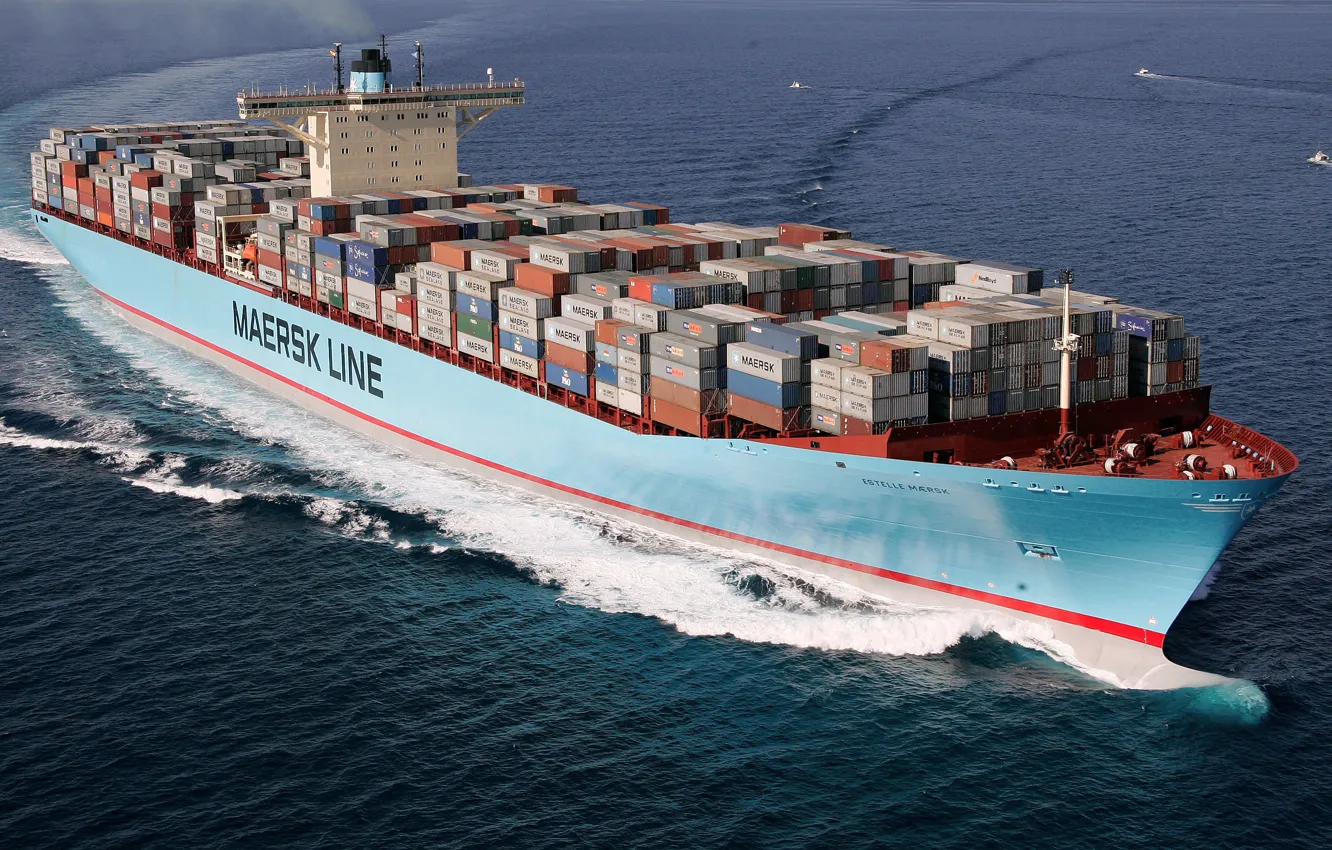 Photo wallpaper Sea, Day, The ship, A container ship, Tank, Cargo, Maersk Line, On The Go
