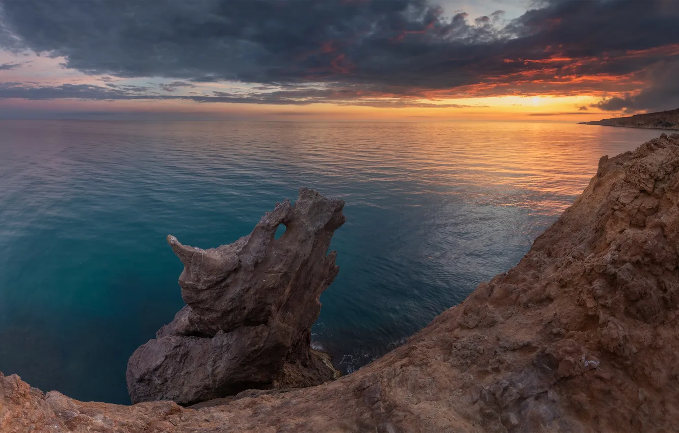 Photo wallpaper sea, stones, beauty, dal, the evening, horizon, sunset, Mikhail Gaponov