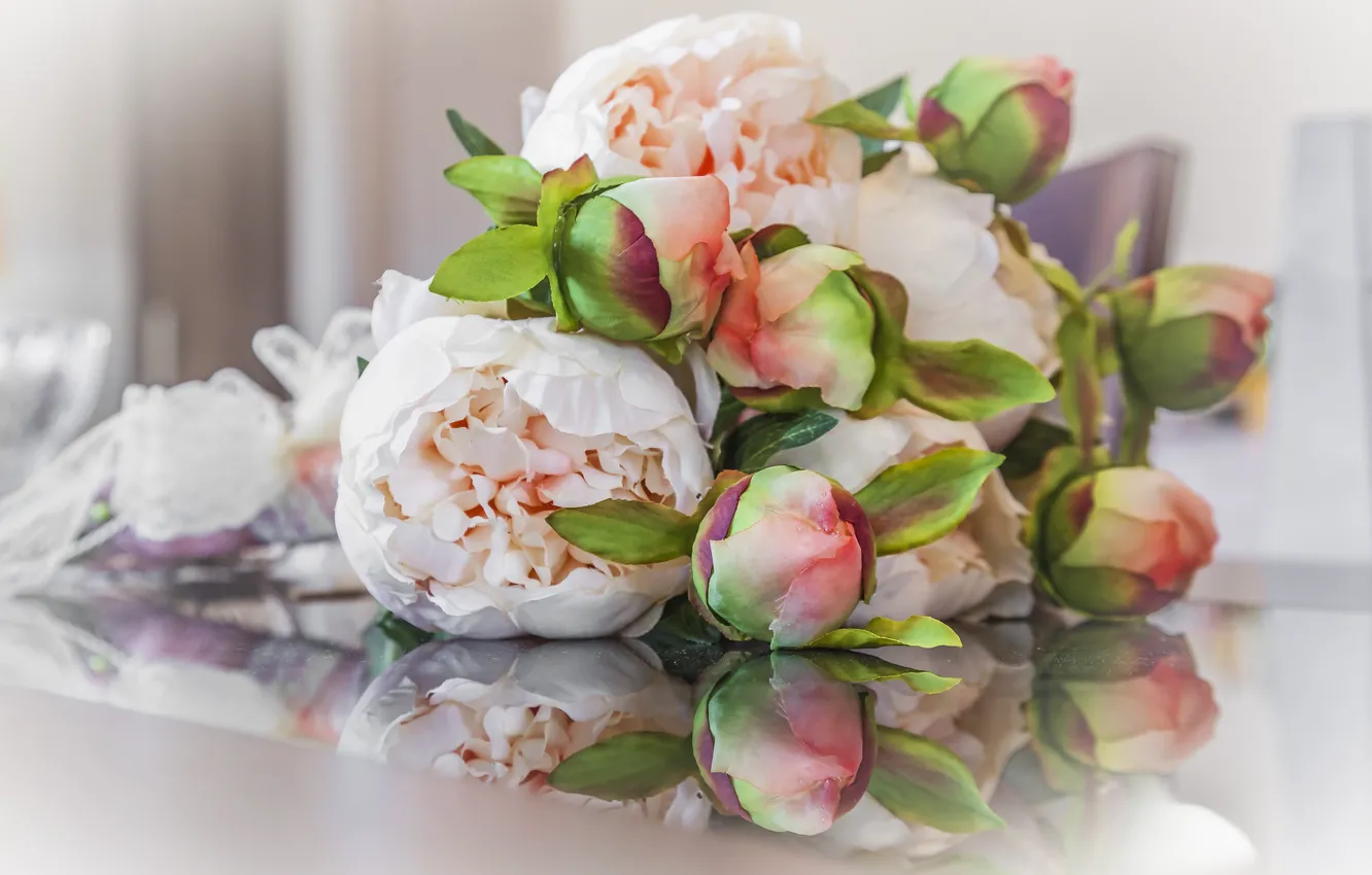 Photo wallpaper flowers, bouquet, buds, peonies