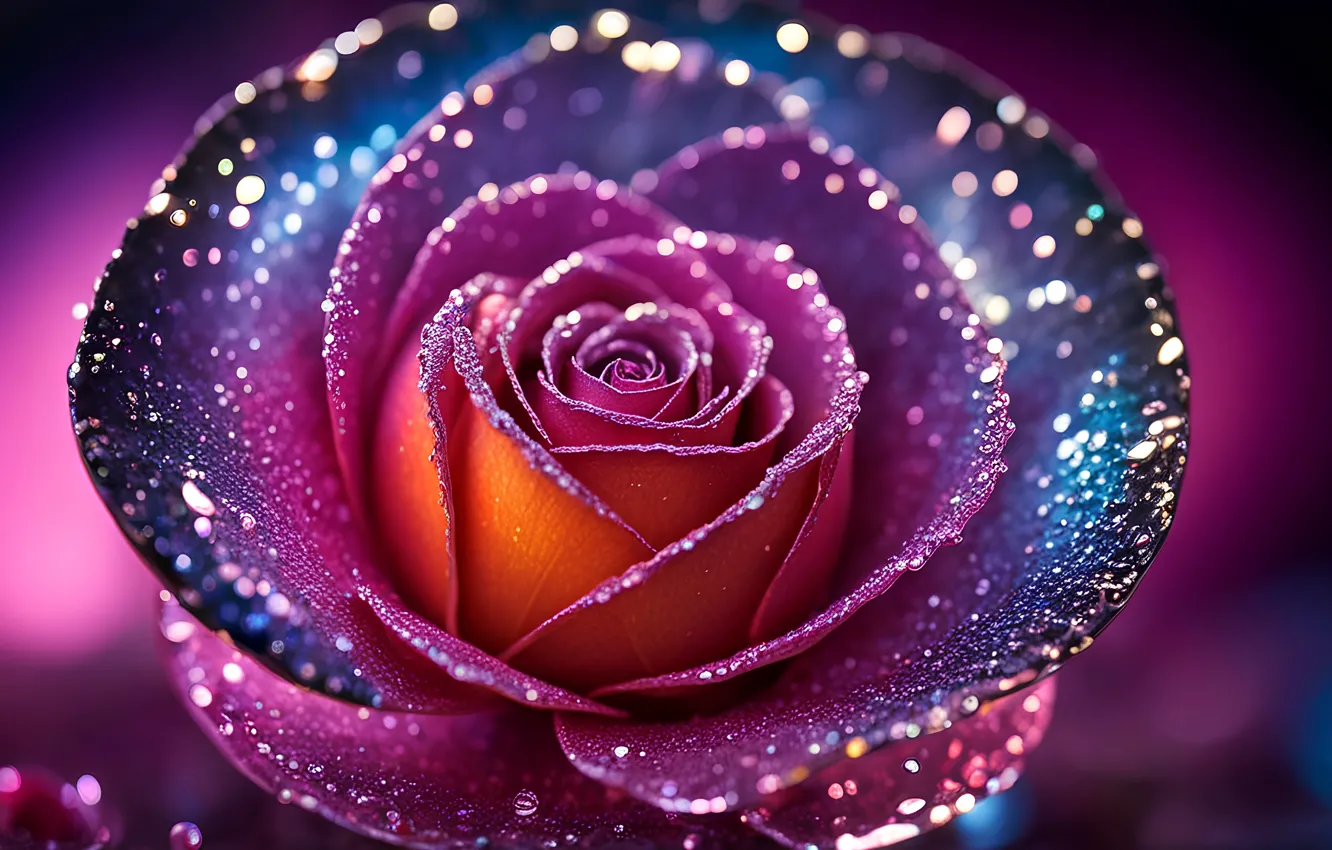 Photo wallpaper Flowers, Digital Art, Macro, Glitter, Rose flower, Girly backgrounds, Digital flower, Pink aesthetic