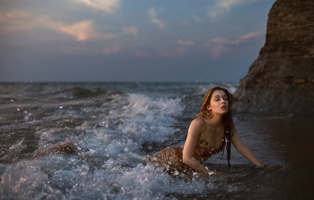 Photo wallpaper sea, wave, squirt, the ocean, mermaid