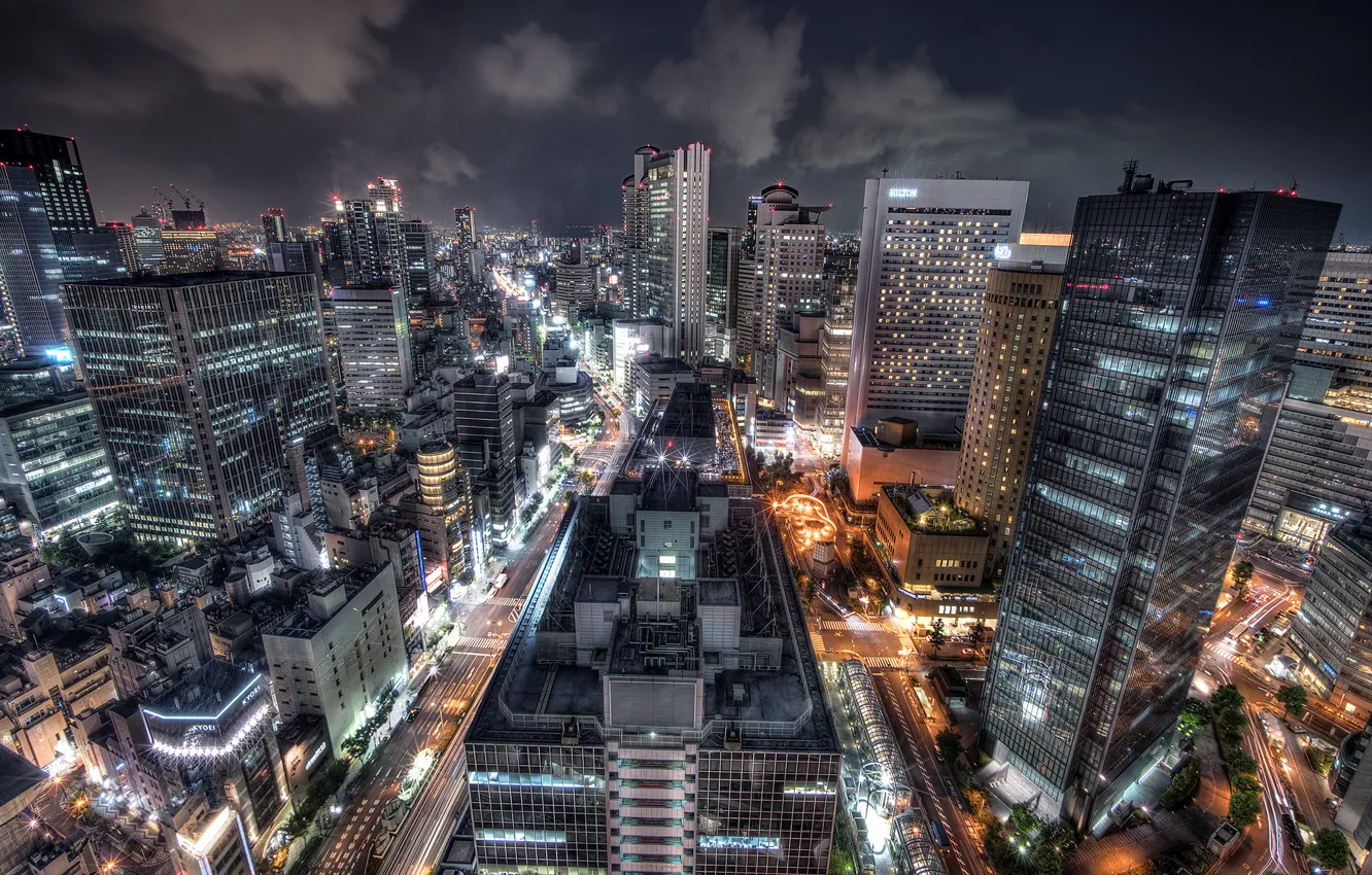 Photo wallpaper night, the city, lights, the evening, Japan, Osaka