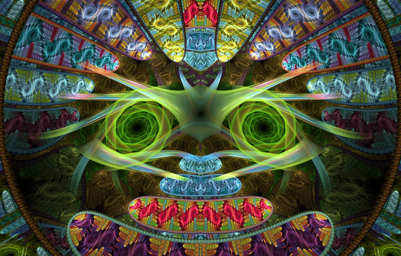 Photo wallpaper line, circles, abstraction, space, green, pattern, curls, graphics