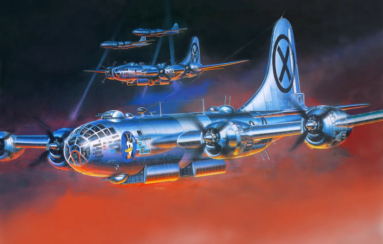 Photo wallpaper the sky, rays, flight, night, figure, art, glow, Boeing