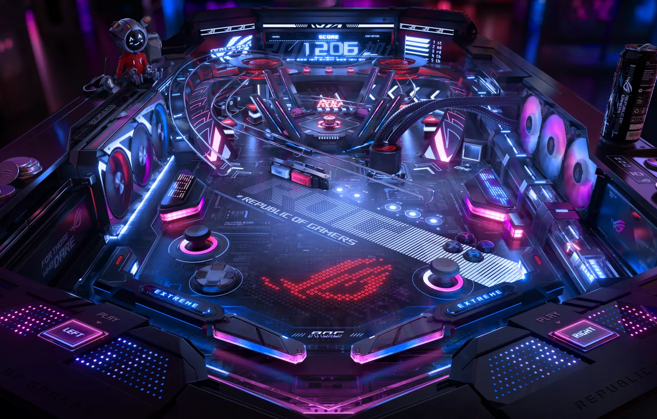 Photo wallpaper Neon, Technology, Cyberpunk, Futuristic, ASUS ROG, Pinball