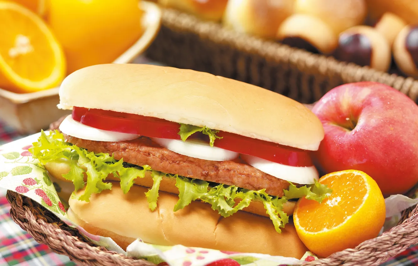 Photo wallpaper Color, Orange, Food, Delicious, Burger