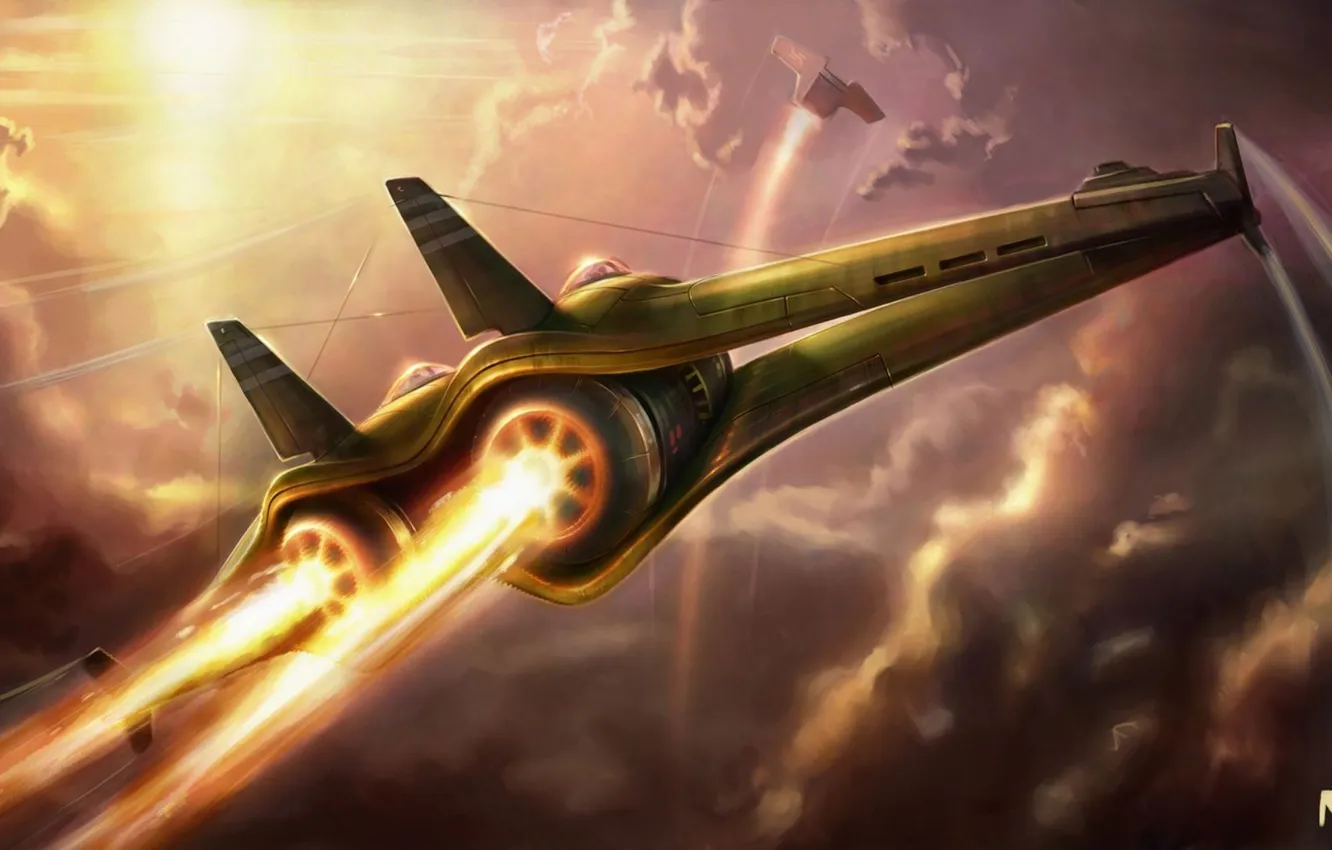 Photo wallpaper flight, lights, engine, the plane, nozzle