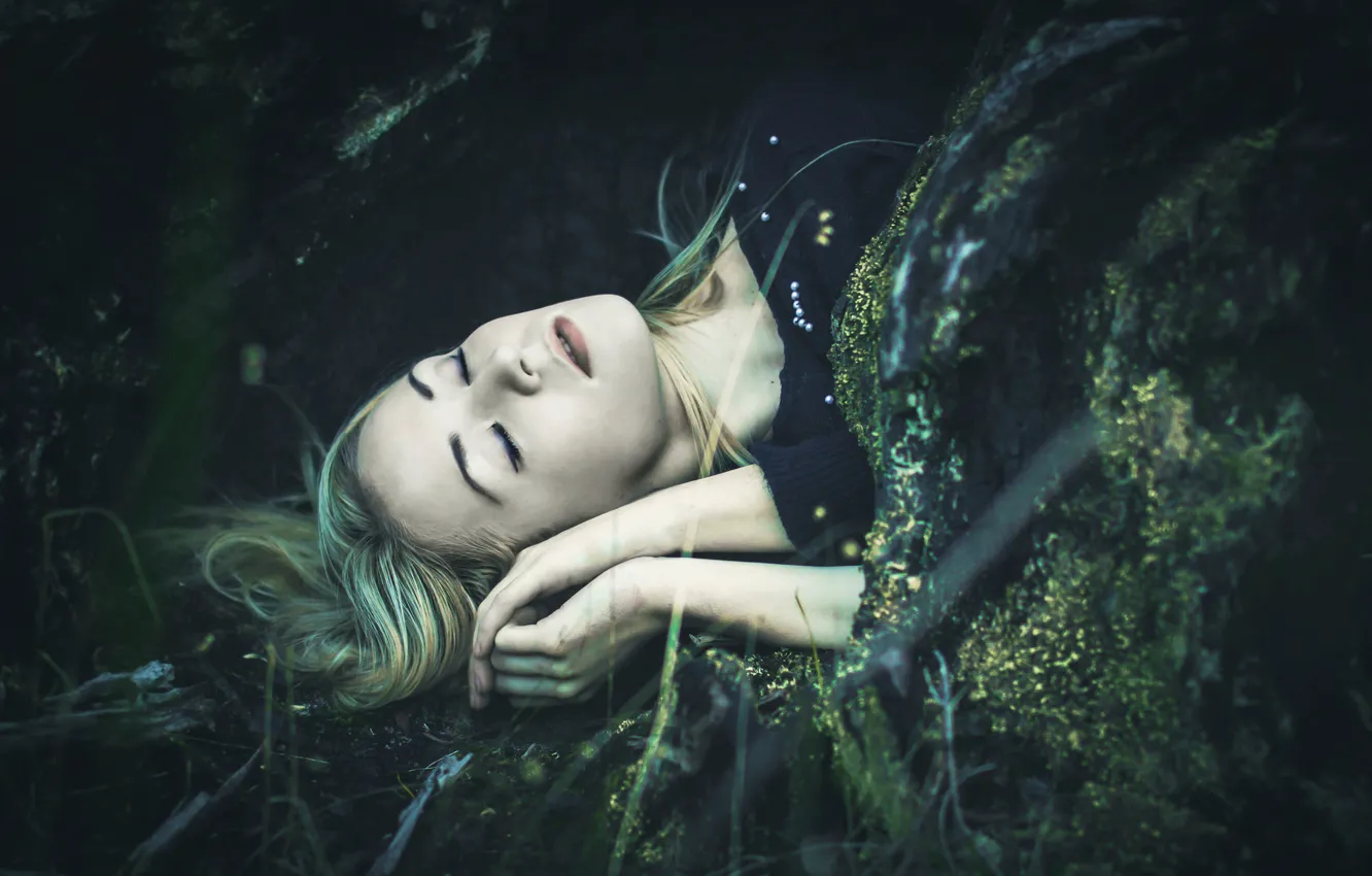 Photo wallpaper forest, girl, sleep