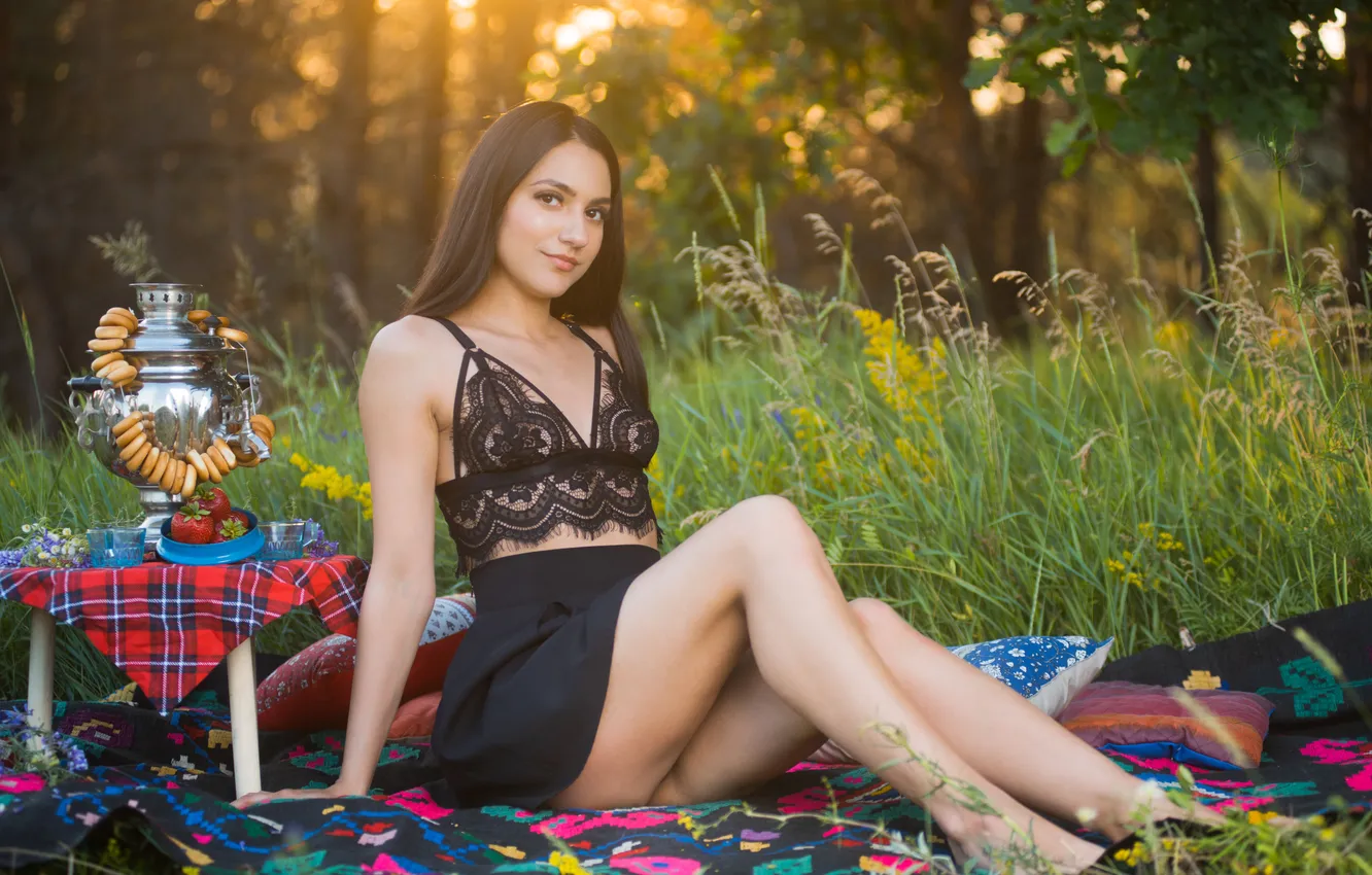 Photo wallpaper girl, legs, brunette, cute