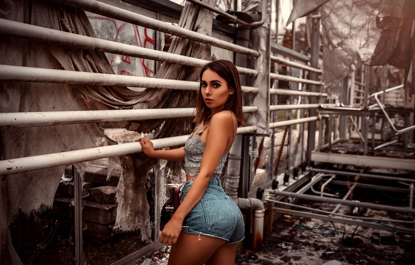 Photo wallpaper look, sexy, pose, model, shorts, portrait, makeup, Mike