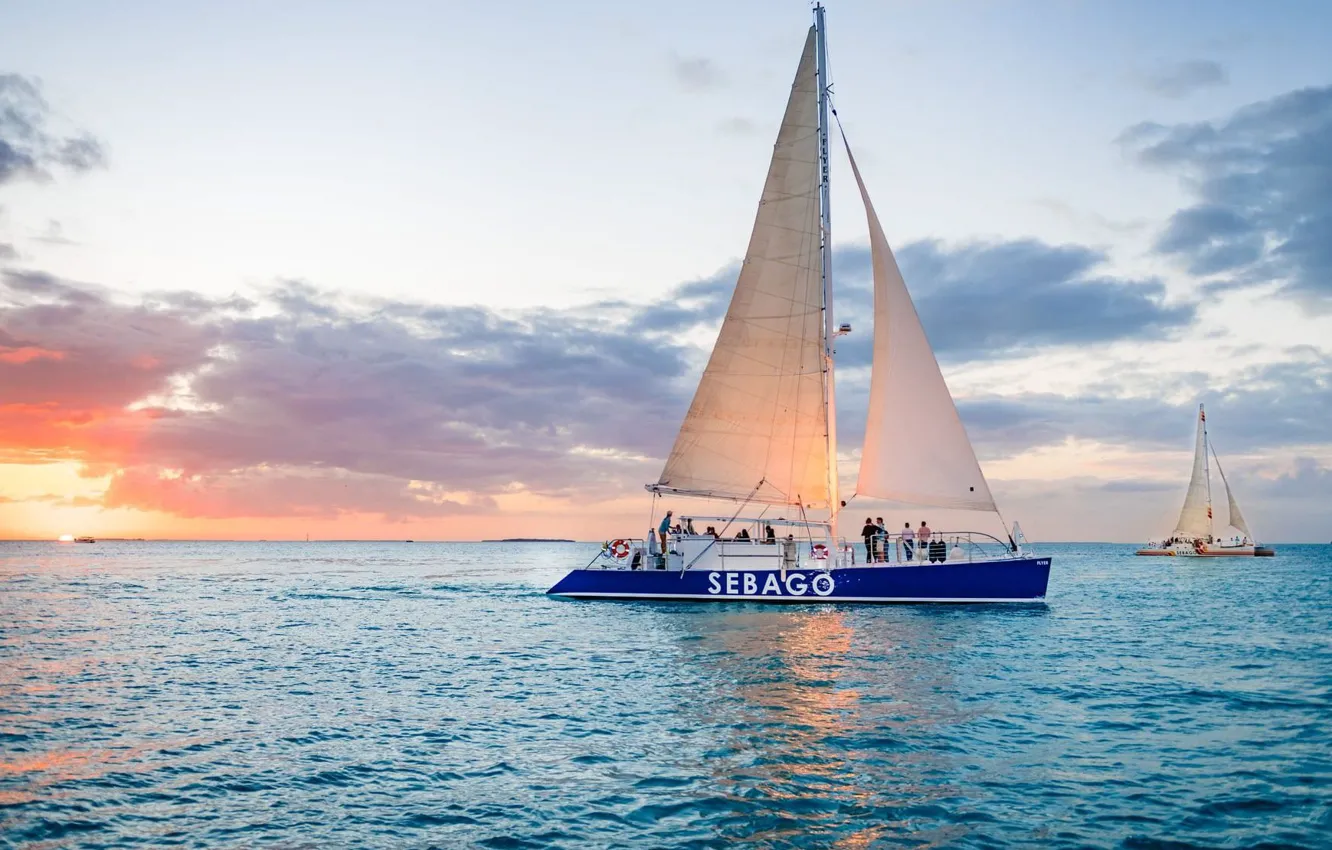 Photo wallpaper the ocean, Passengers, sail, walk, ocean, Key West, Catamaran Sebago, Catamaran Sebago