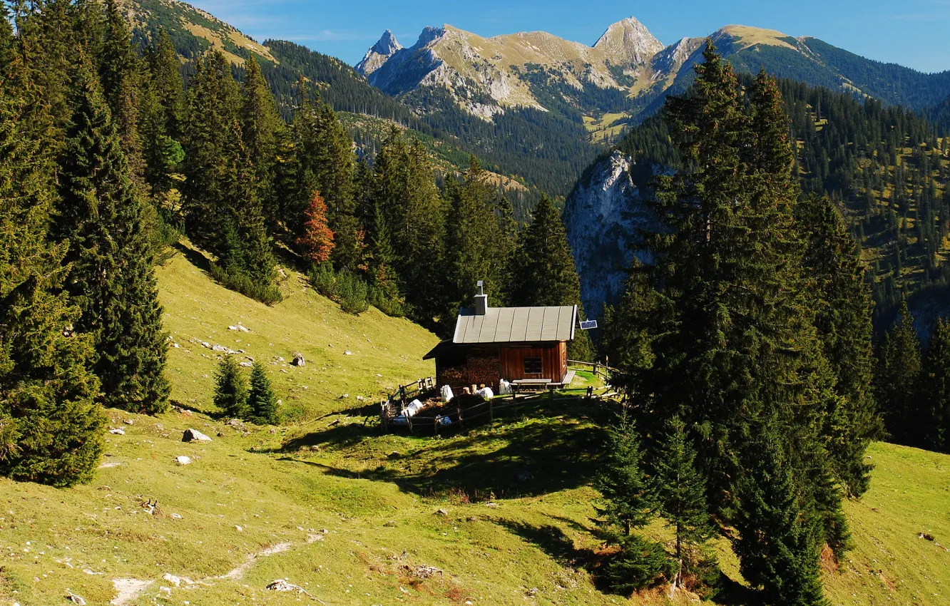 Photo wallpaper landscape, mountains, nature, house, Germany, Bayern, Hohenschwangau