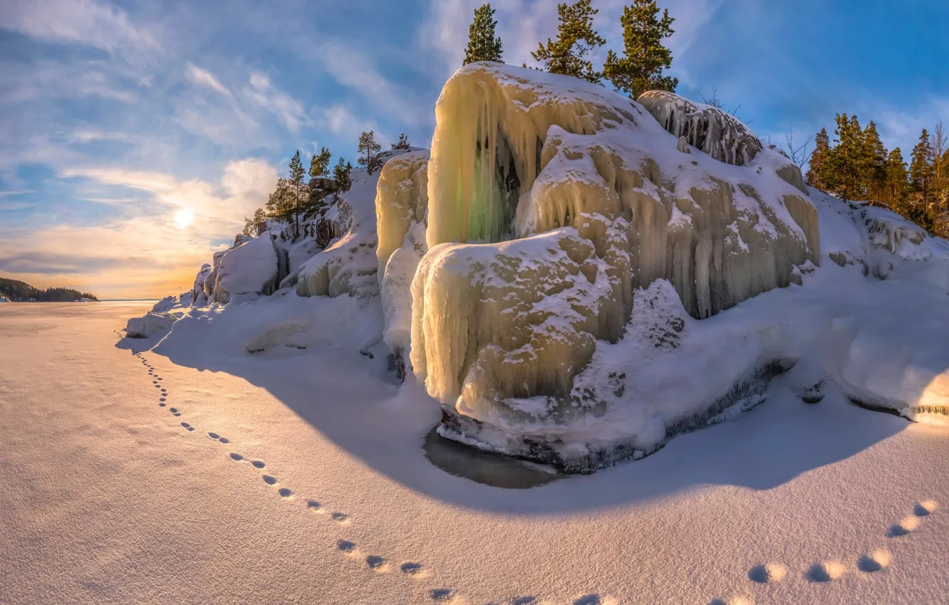 Photo wallpaper ice, winter, snow, traces