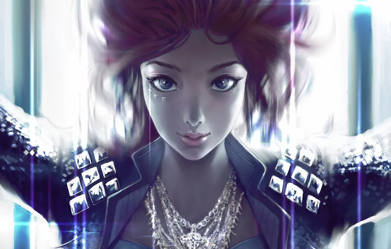 Photo wallpaper girl, decoration, face, art, jacket