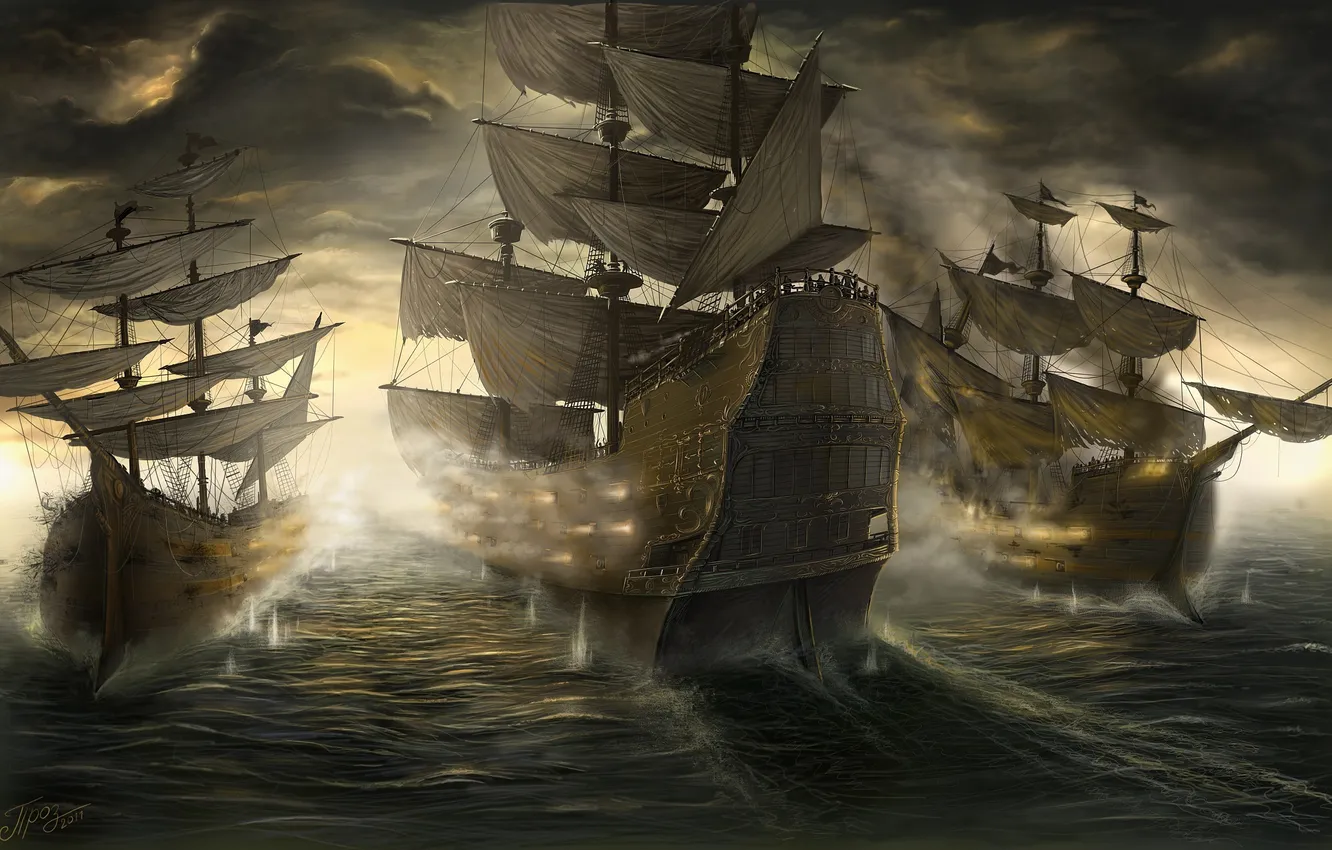 Photo wallpaper sea, gun, sail, Ships, the battle