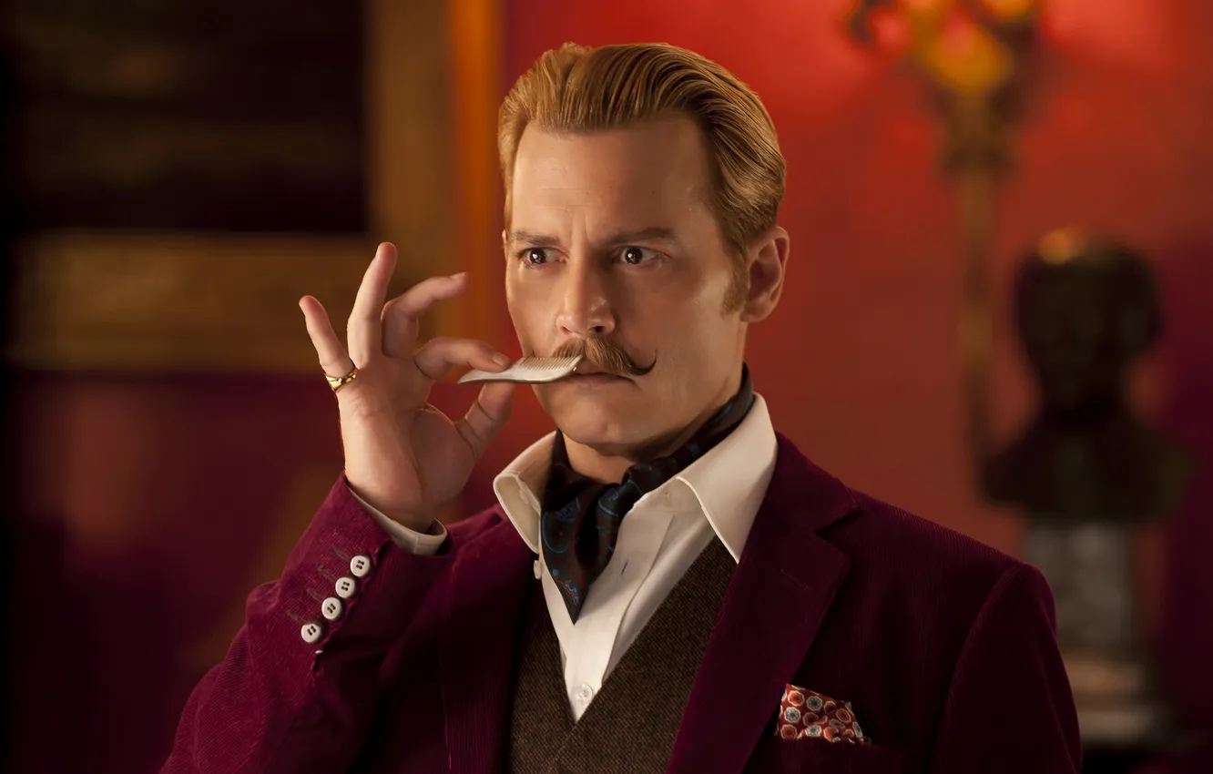 Photo wallpaper mustache, Johnny Depp, tie, Johnny Depp, jacket, Mortdecai, comb, Mordecai