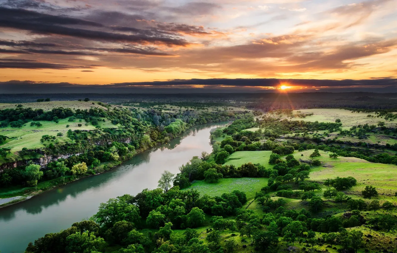 Photo wallpaper water, landscape, sunset, river