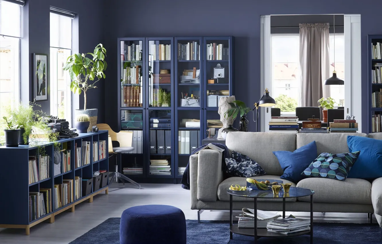 Photo wallpaper design, style, interior, library, living room, IKEA, IKEA idea decor, IKEA Decor