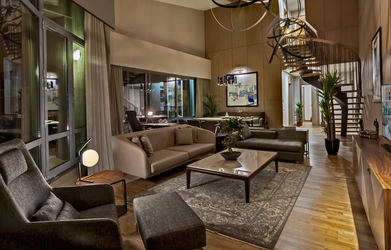Photo wallpaper design, style, interior, ladder, living room, dining room
