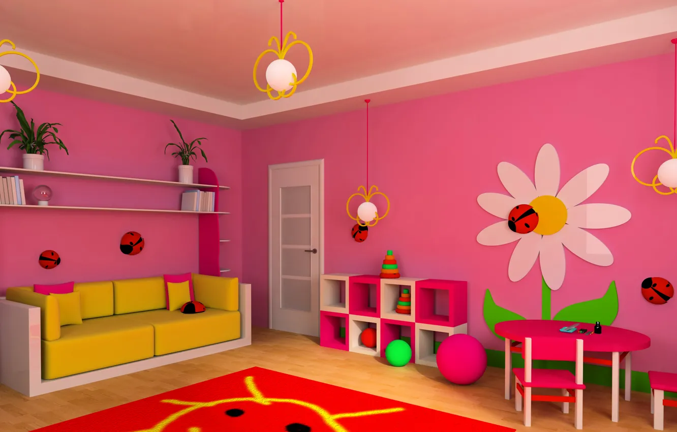 Photo wallpaper photo, Design, Sofa, Carpet, Chandelier, Toys, Interior, Children's