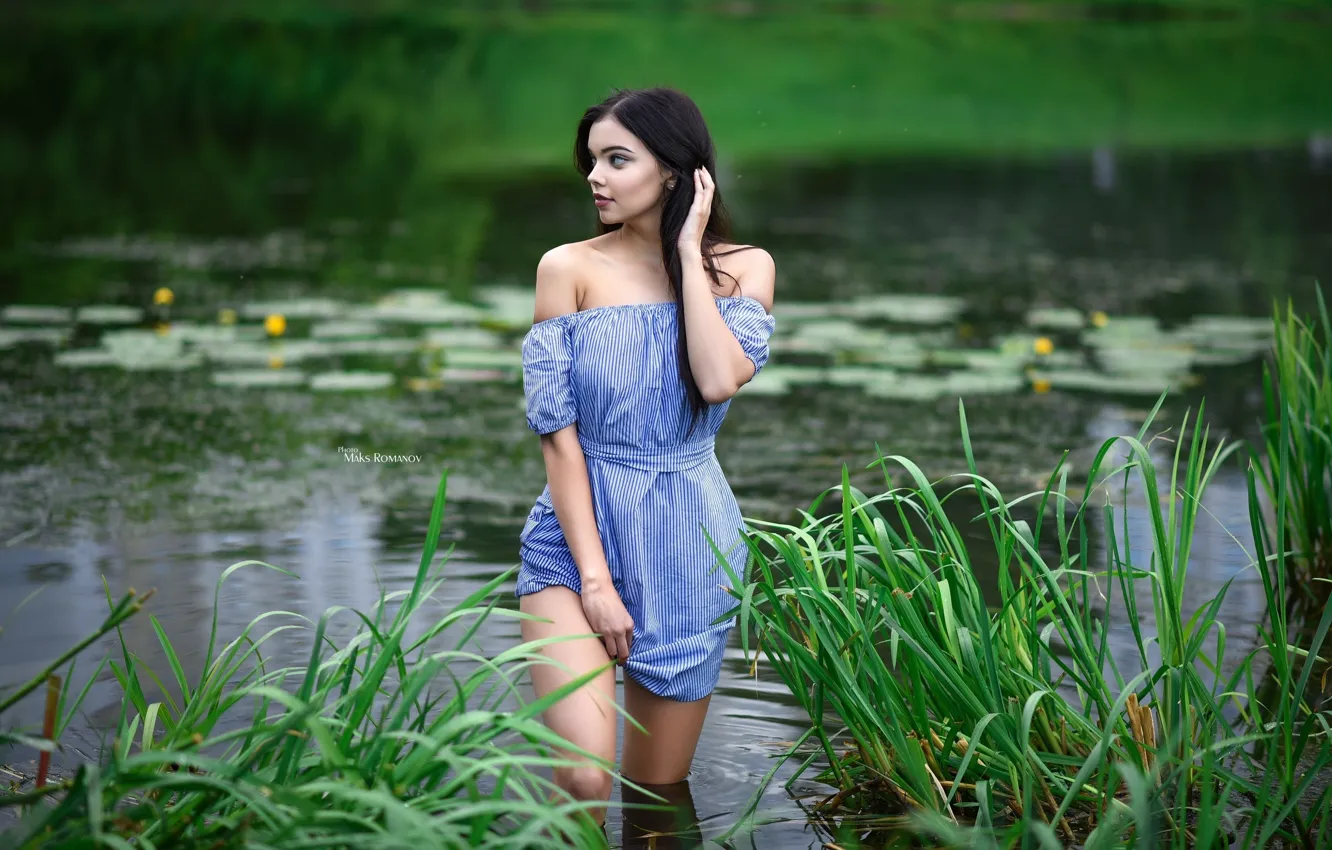 Photo wallpaper greens, grass, pond, Park, the reeds, background, model, portrait