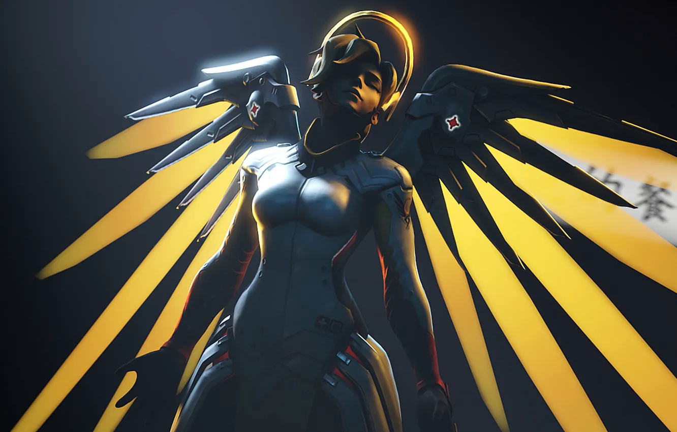 Photo wallpaper girl, Blizzard, Overwatch, Mercy, Angela Ziegler