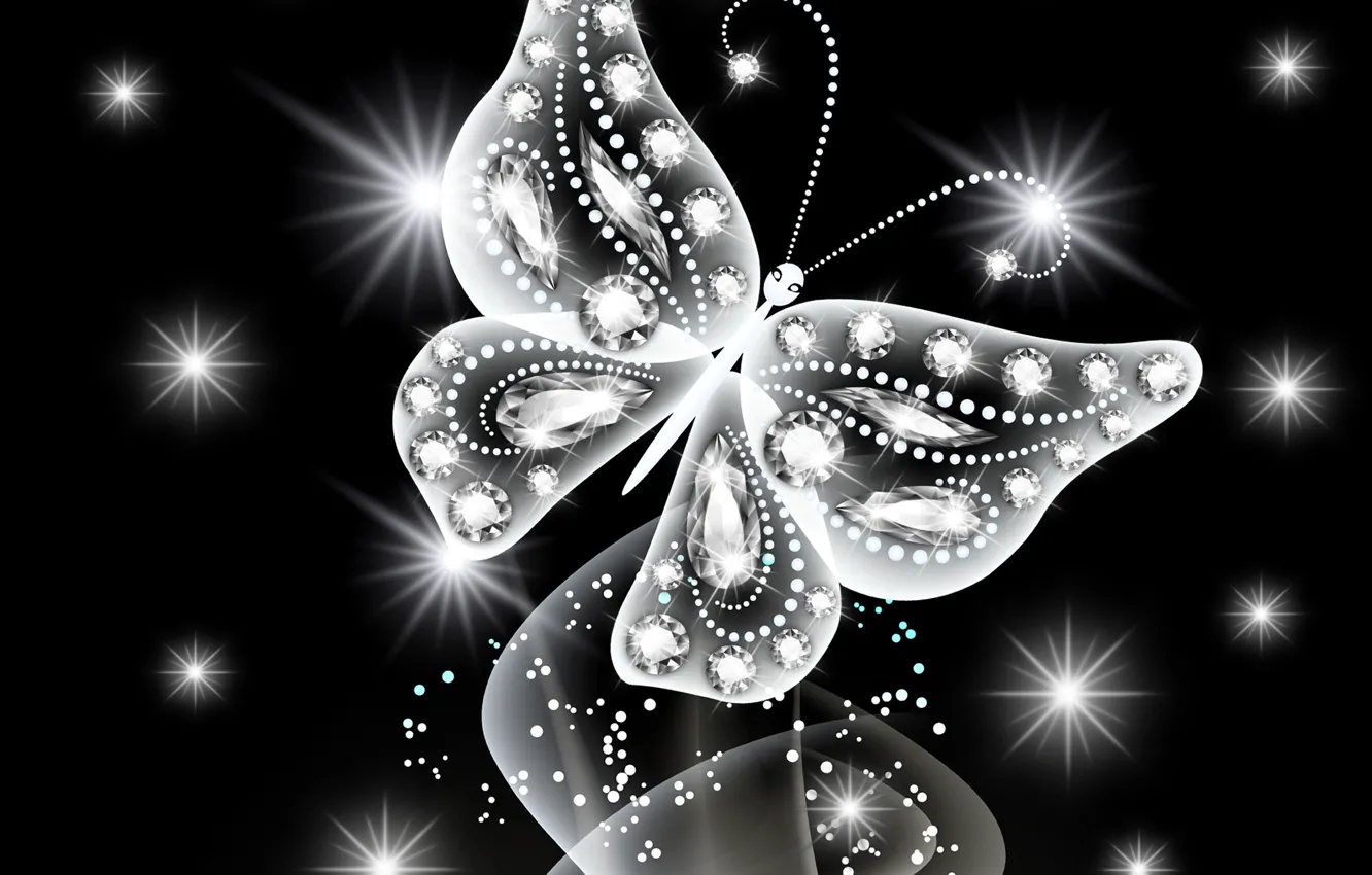 Photo wallpaper butterfly, abstract, white, butterfly, glow, neon, sparkle, diamonds